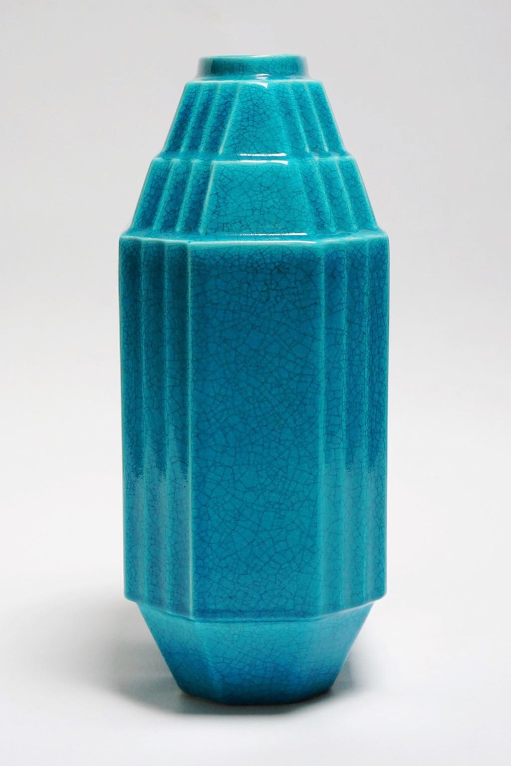 Belgian Art Deco Keramis Geometric Monochrome Boch Vase For Sale