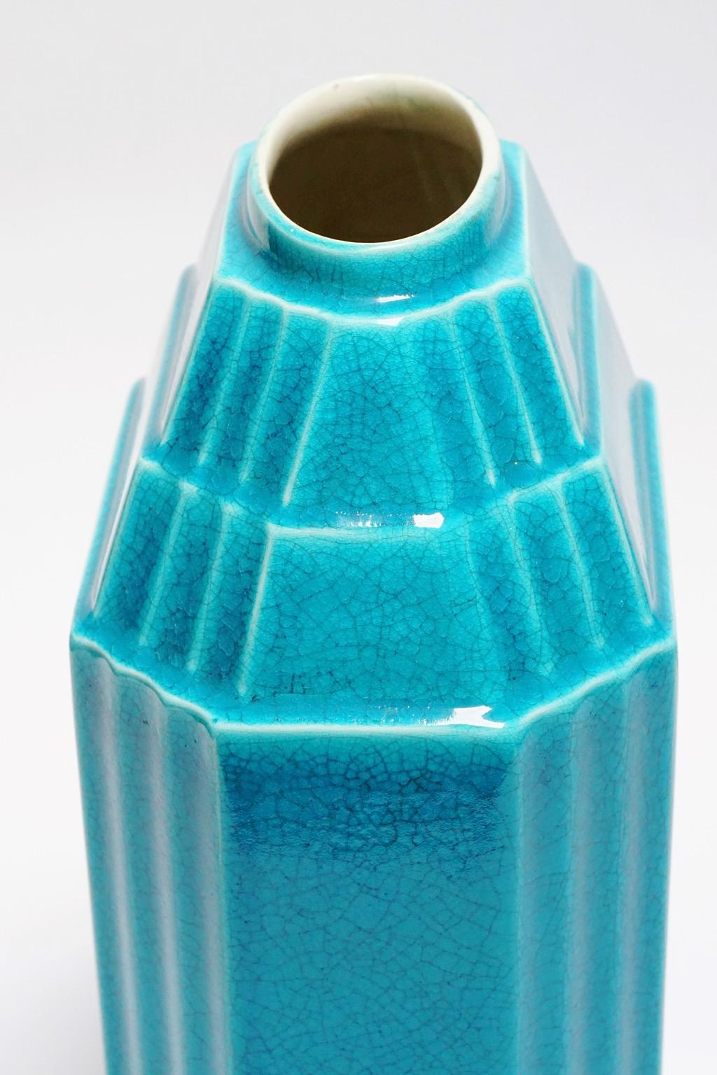 Enameled Art Deco Keramis Geometric Monochrome Boch Vase For Sale