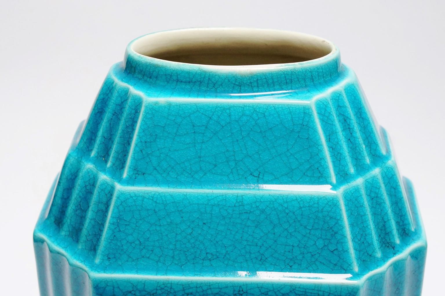 Mid-20th Century Art Deco Keramis Geometric Monochrome Boch Vase For Sale