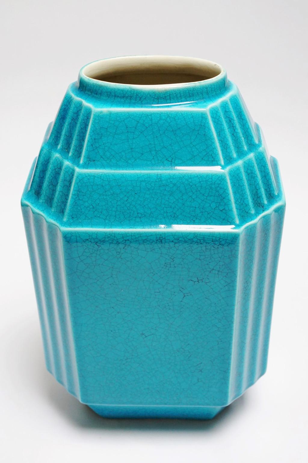 Earthenware Art Deco Keramis Geometric Monochrome Boch Vase For Sale
