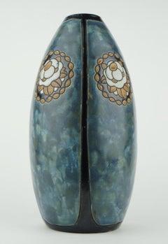 Art Deco Keramis Stoneware Boch Vase with Floral Medallions D771 F987