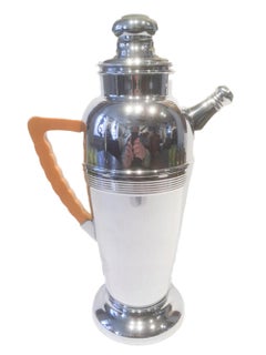 Art Deco Keystone Ware Chrom-Cocktail-Shaker mit gelbem Bakelit-Griff