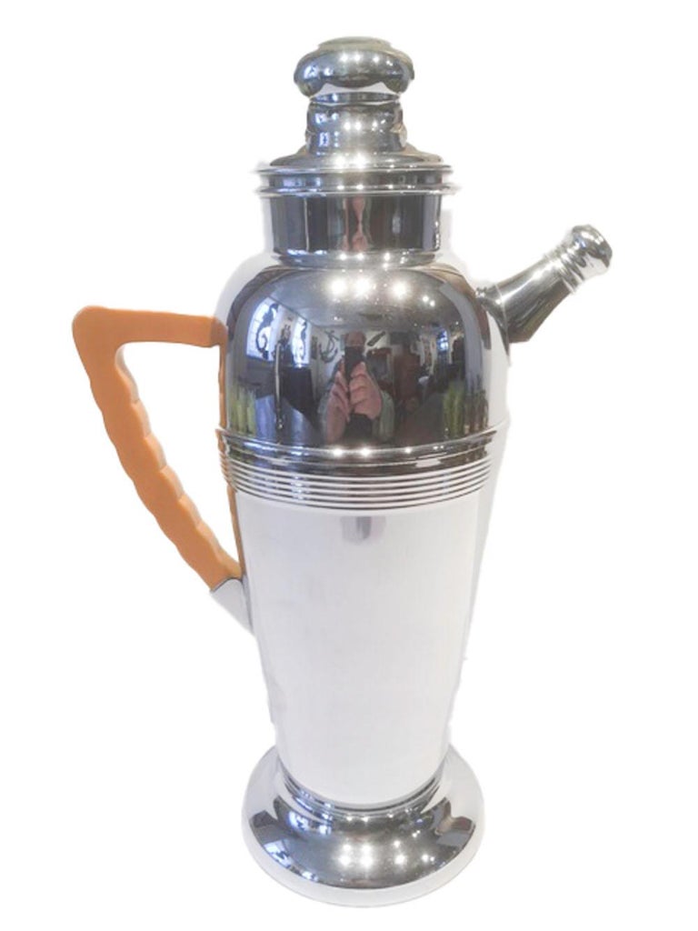 Art Deco Keystone Ware Chrome Cocktail Shaker with Yellow Bakelite