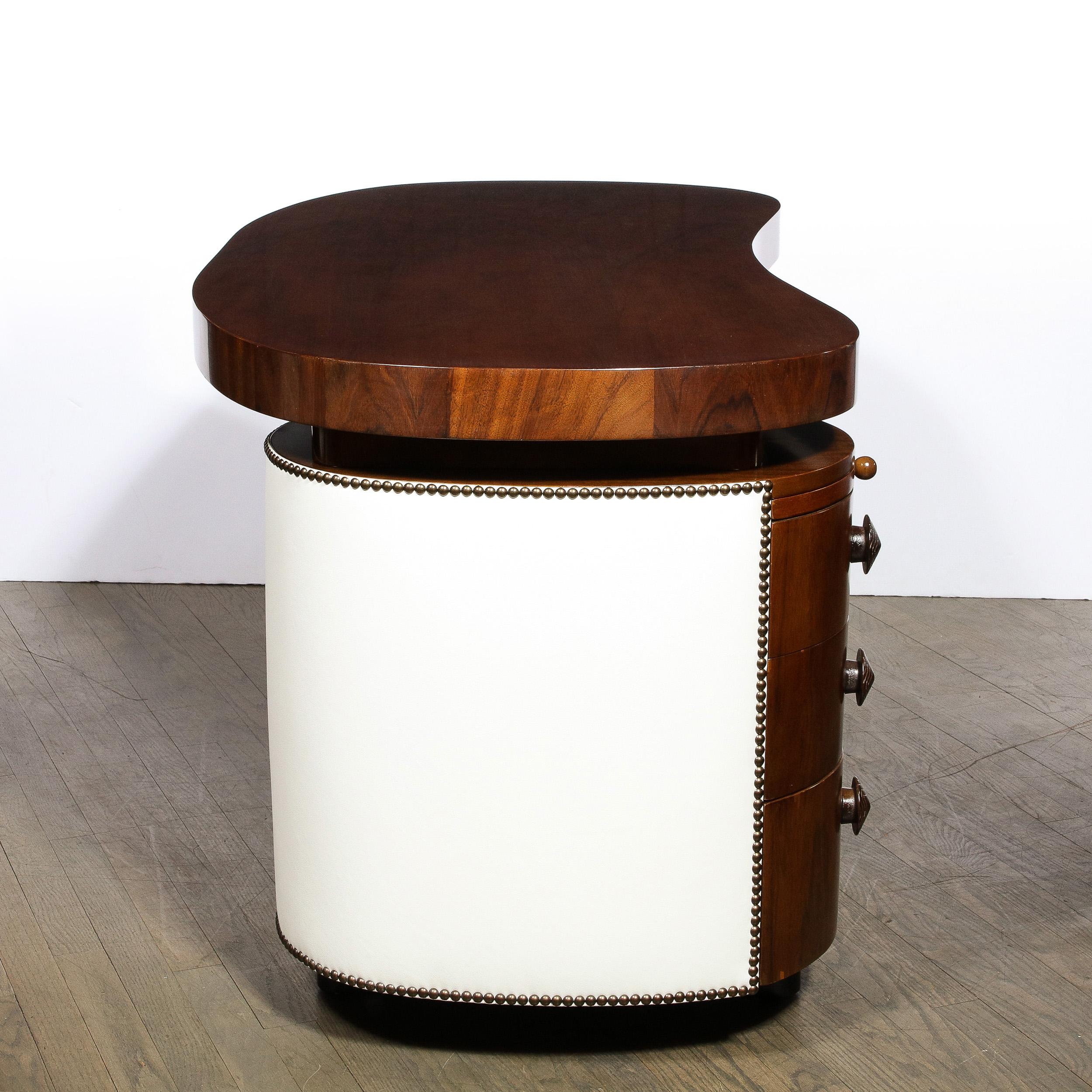 Art Deco Kidney Paldao Wood w/ Leather Brass Studded Base Desk by Gilbert Rhode 5