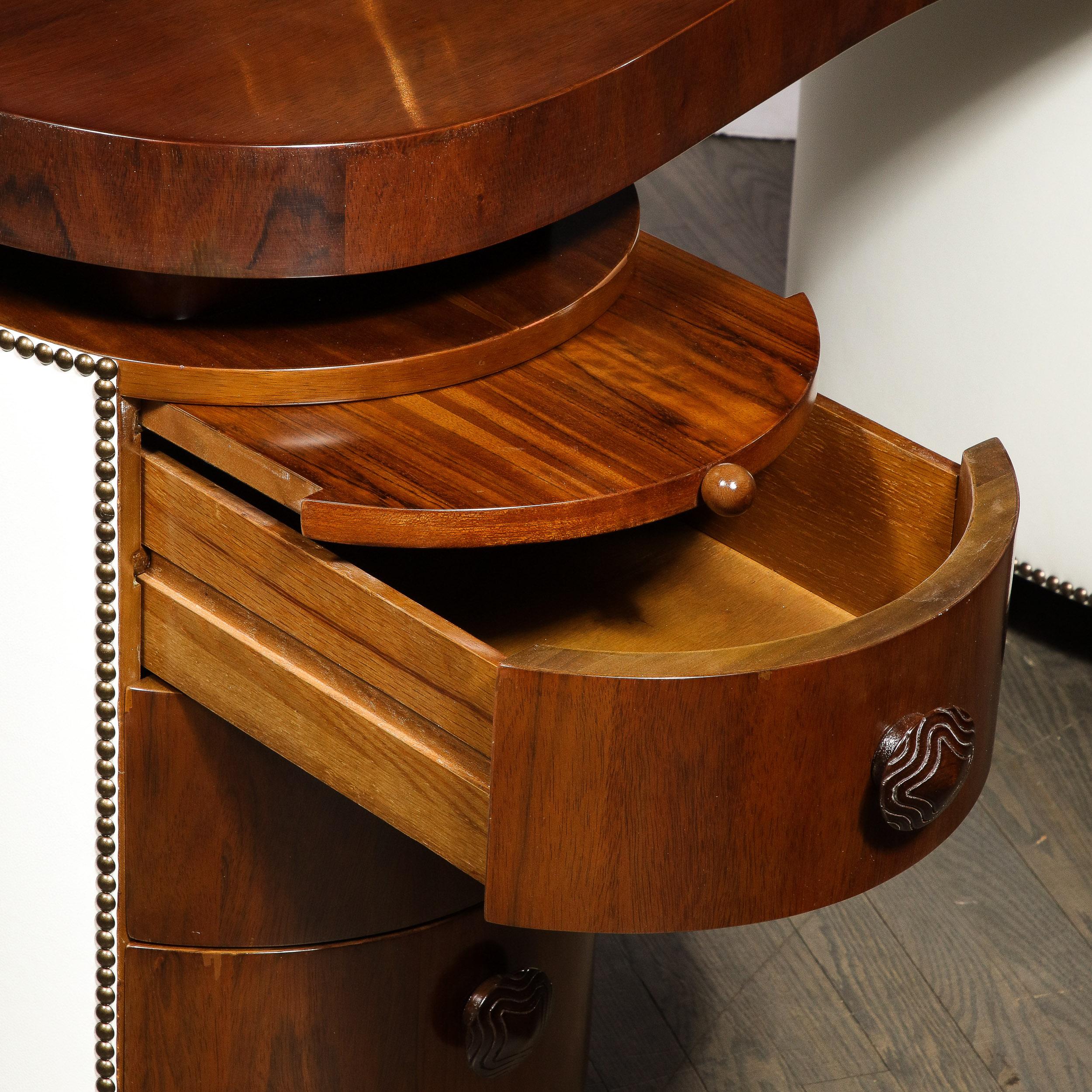 Art Deco Kidney Paldao Wood w/ Leather Brass Studded Base Desk by Gilbert Rhode 7