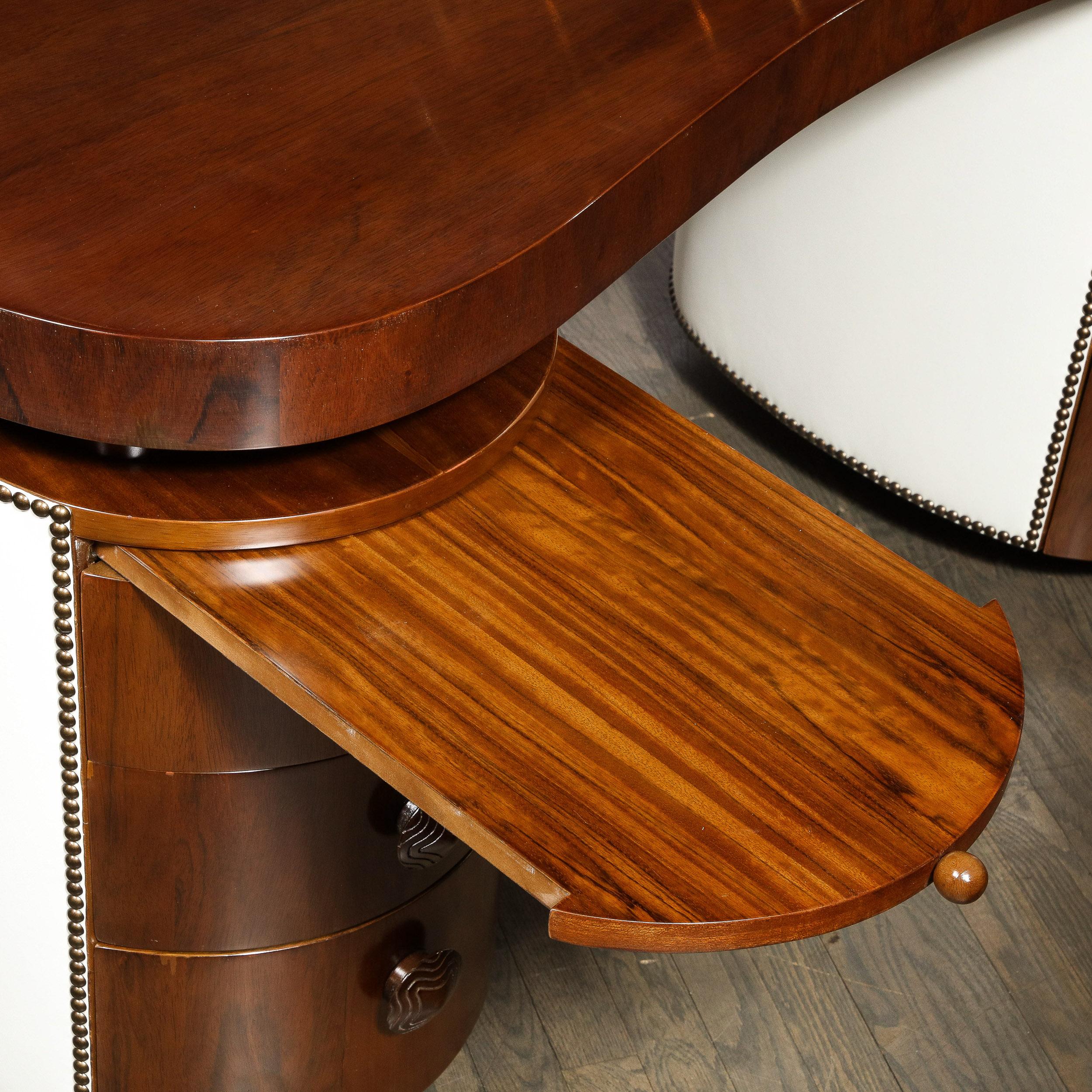 Art Deco Kidney Paldao Wood w/ Leather Brass Studded Base Desk by Gilbert Rhode 8