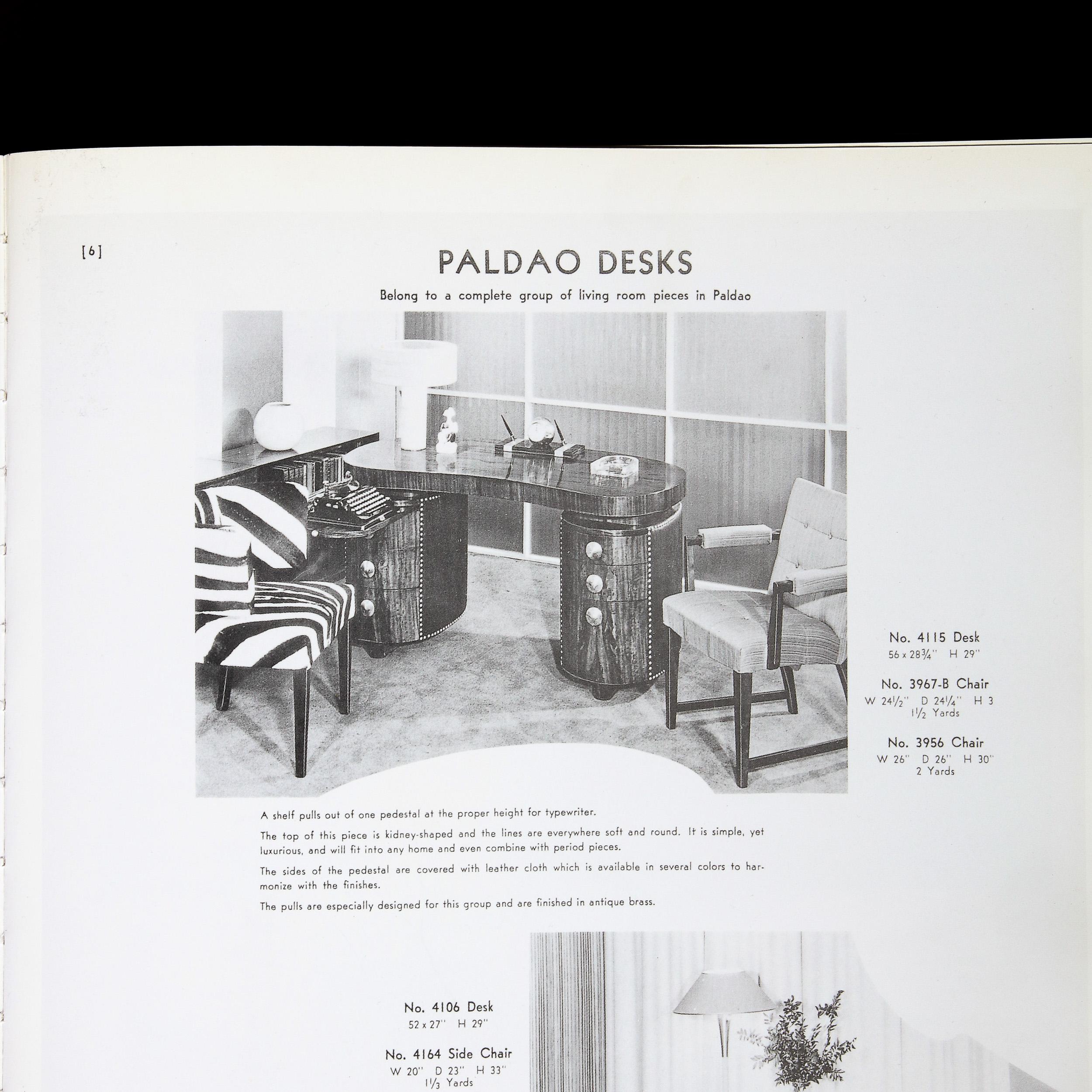 Art Deco Kidney Paldao Wood w/ Leather Brass Studded Base Desk by Gilbert Rhode 9