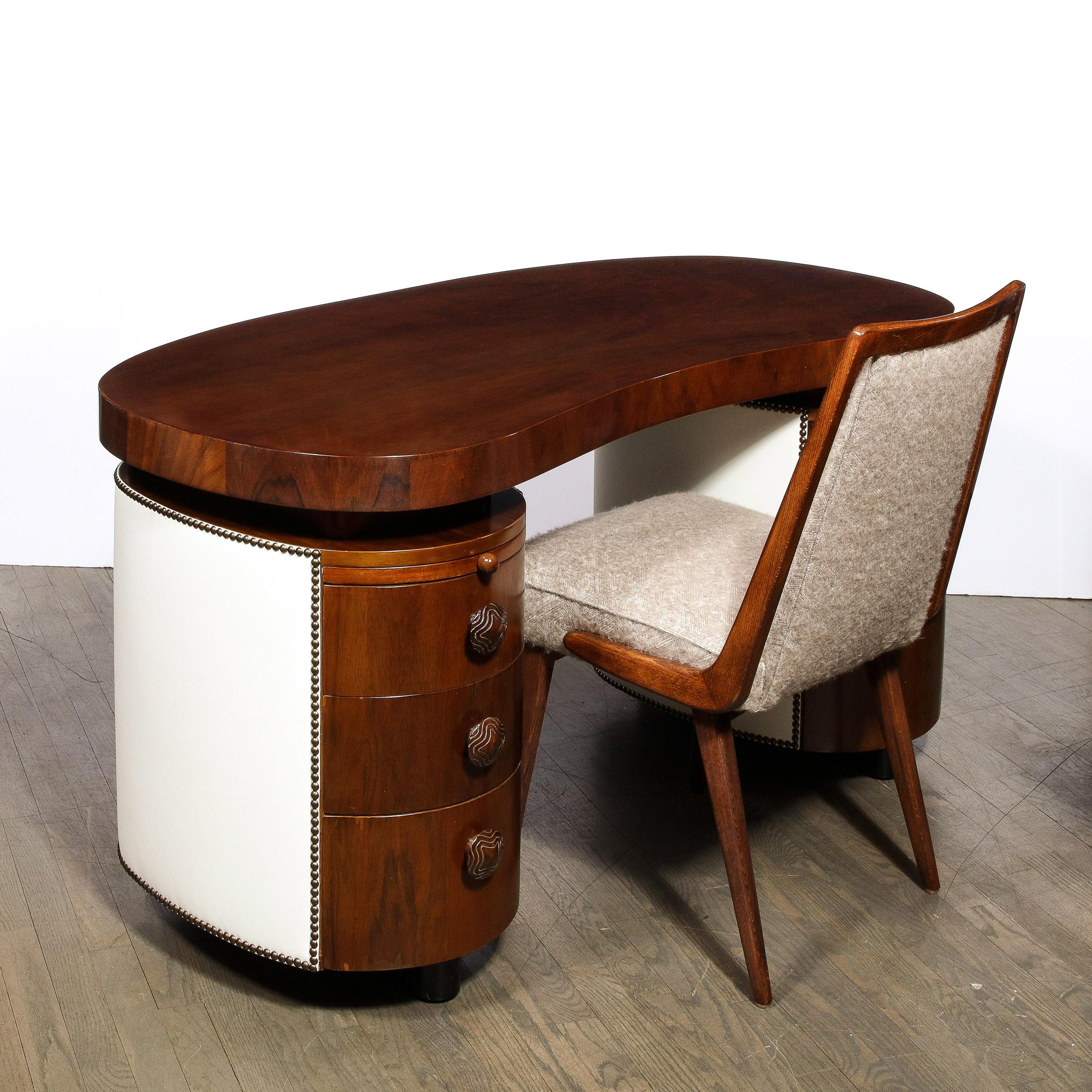 Art Deco Kidney Paldao Wood w/ Leather Brass Studded Base Desk by Gilbert Rhode 11