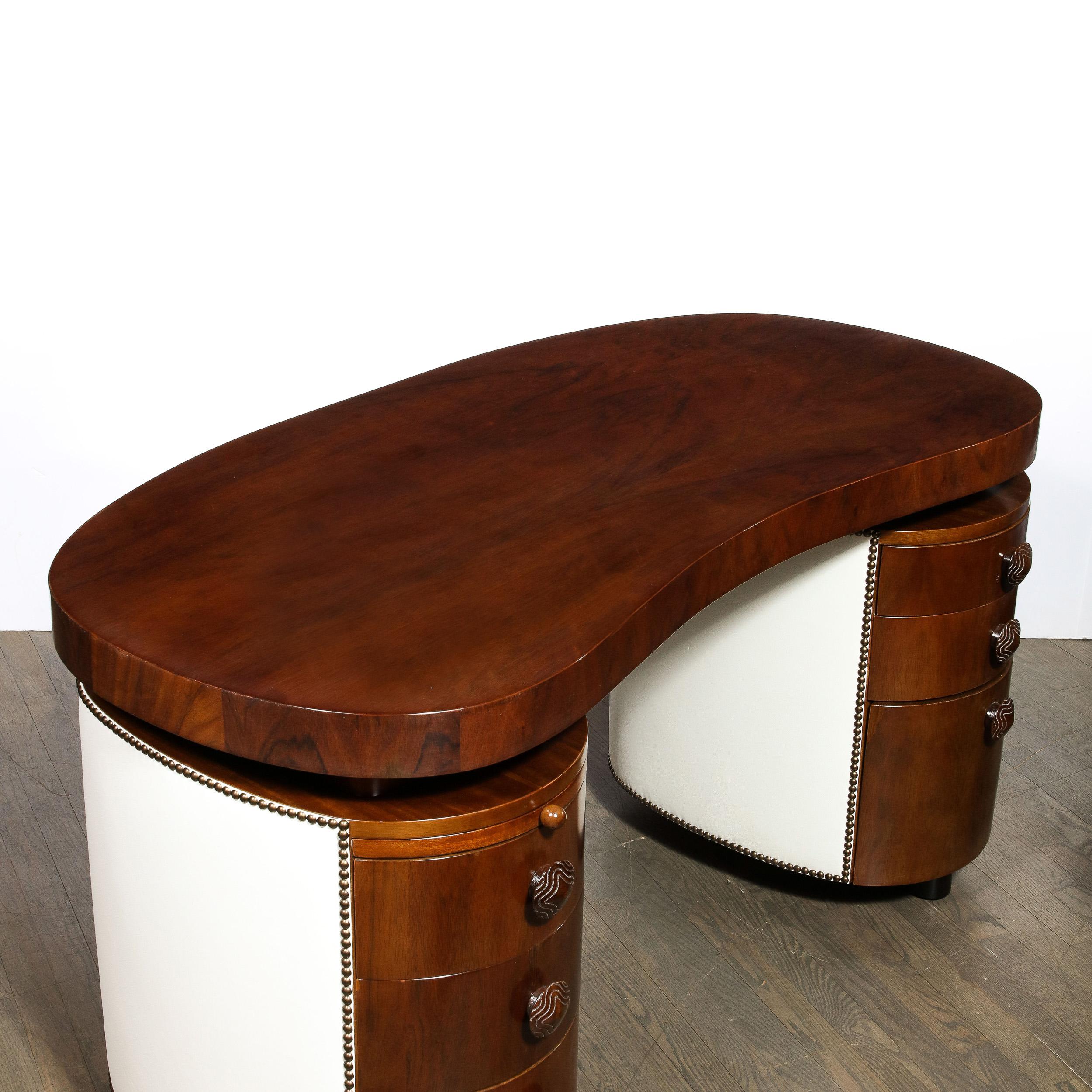 Art Deco Kidney Paldao Wood w/ Leather Brass Studded Base Desk by Gilbert Rhode 12