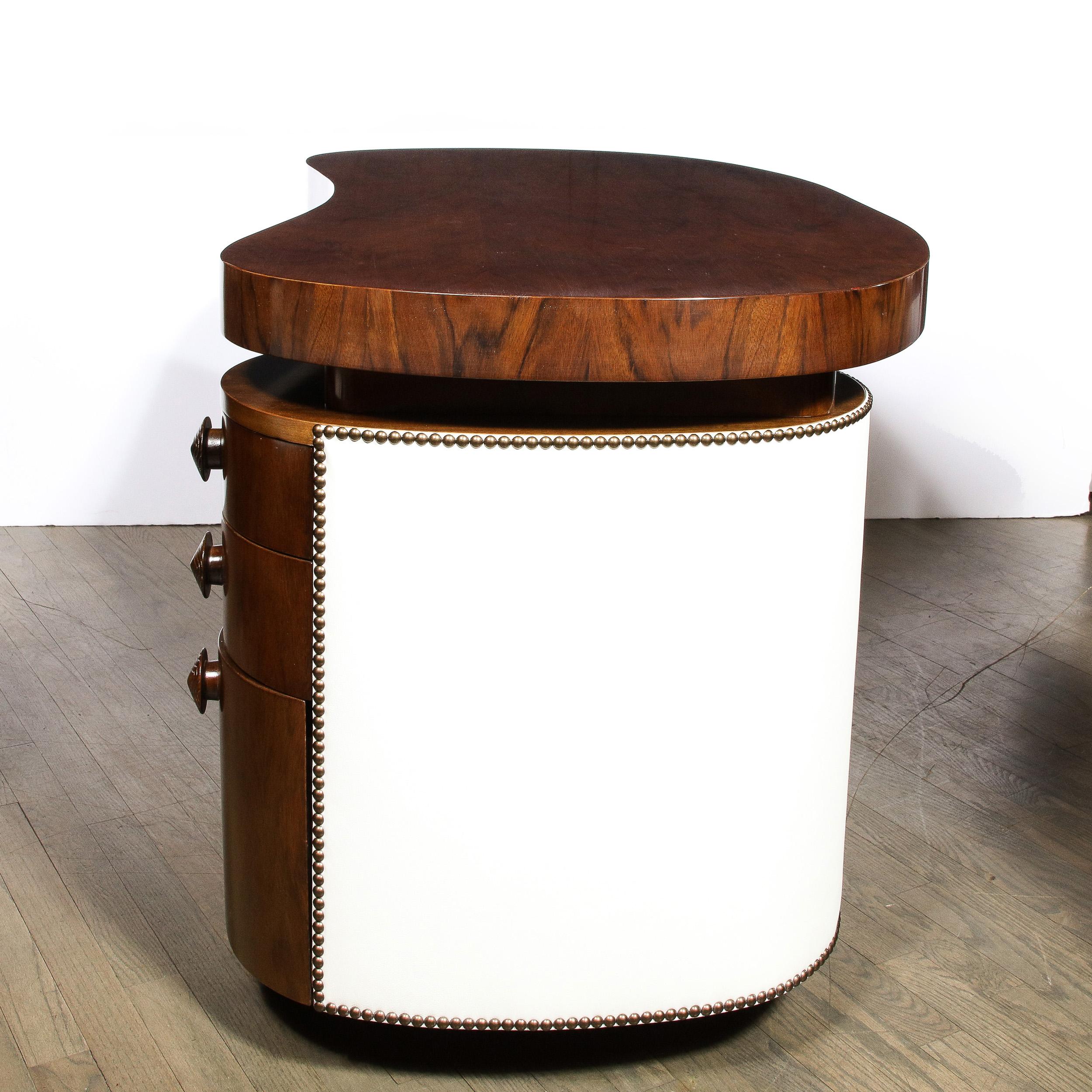 Art Deco Kidney Paldao Wood w/ Leather Brass Studded Base Desk by Gilbert Rhode 2