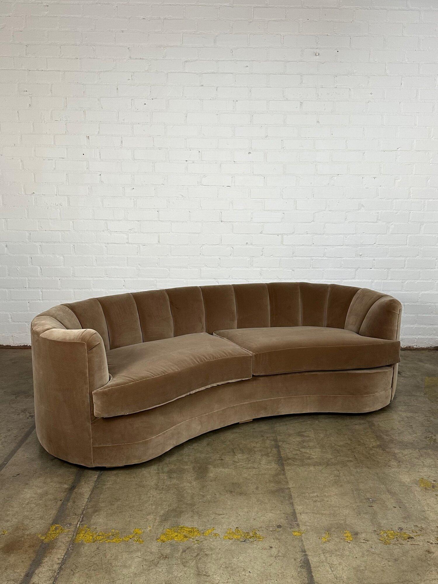 Mid-Century Modern Art Deco Kidney Sofa with Channel Back