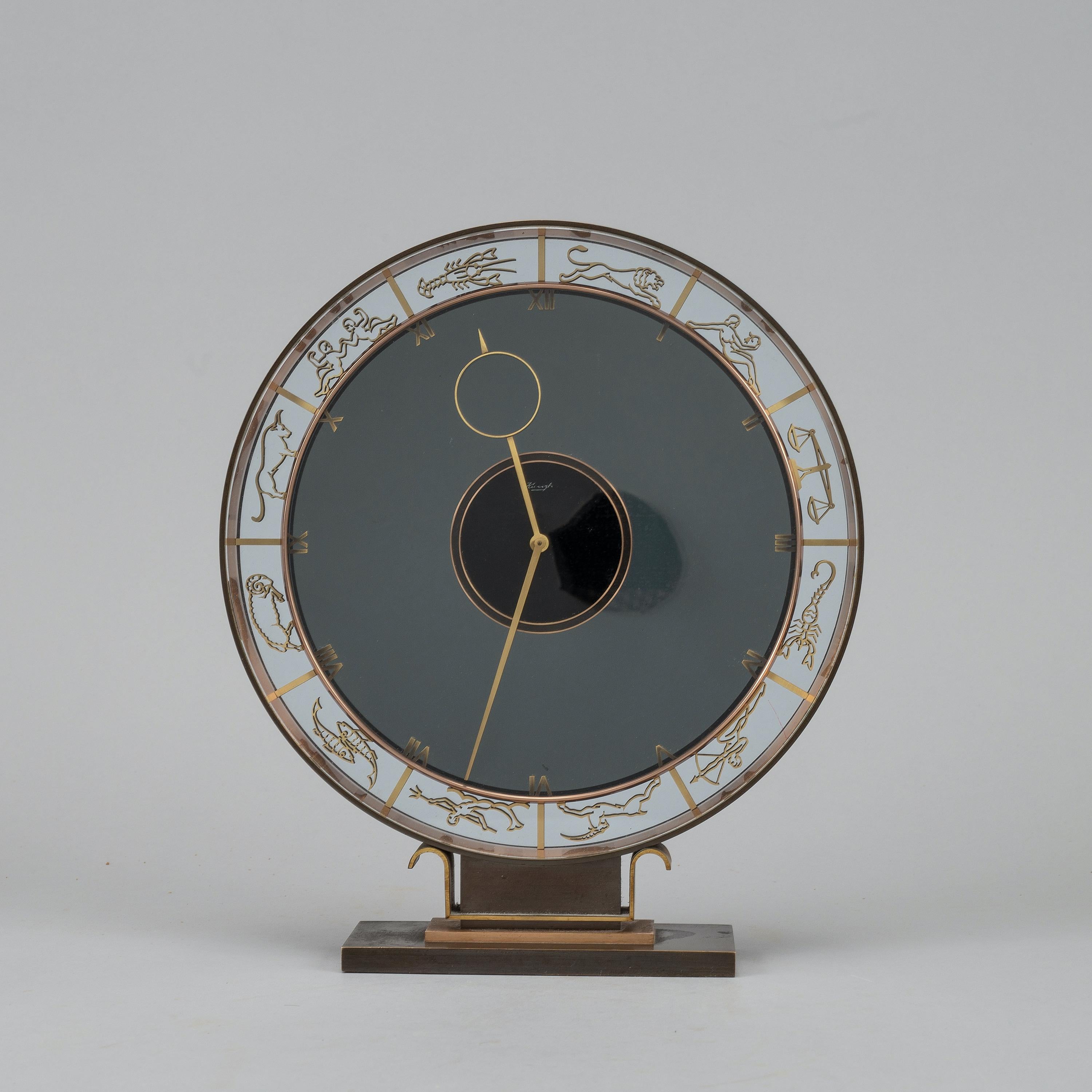 Art Deco Kienzly Zodiac Mantel Mystery Clock, circa 1935, Heinrich Möller In Good Condition In Stockholm, SE
