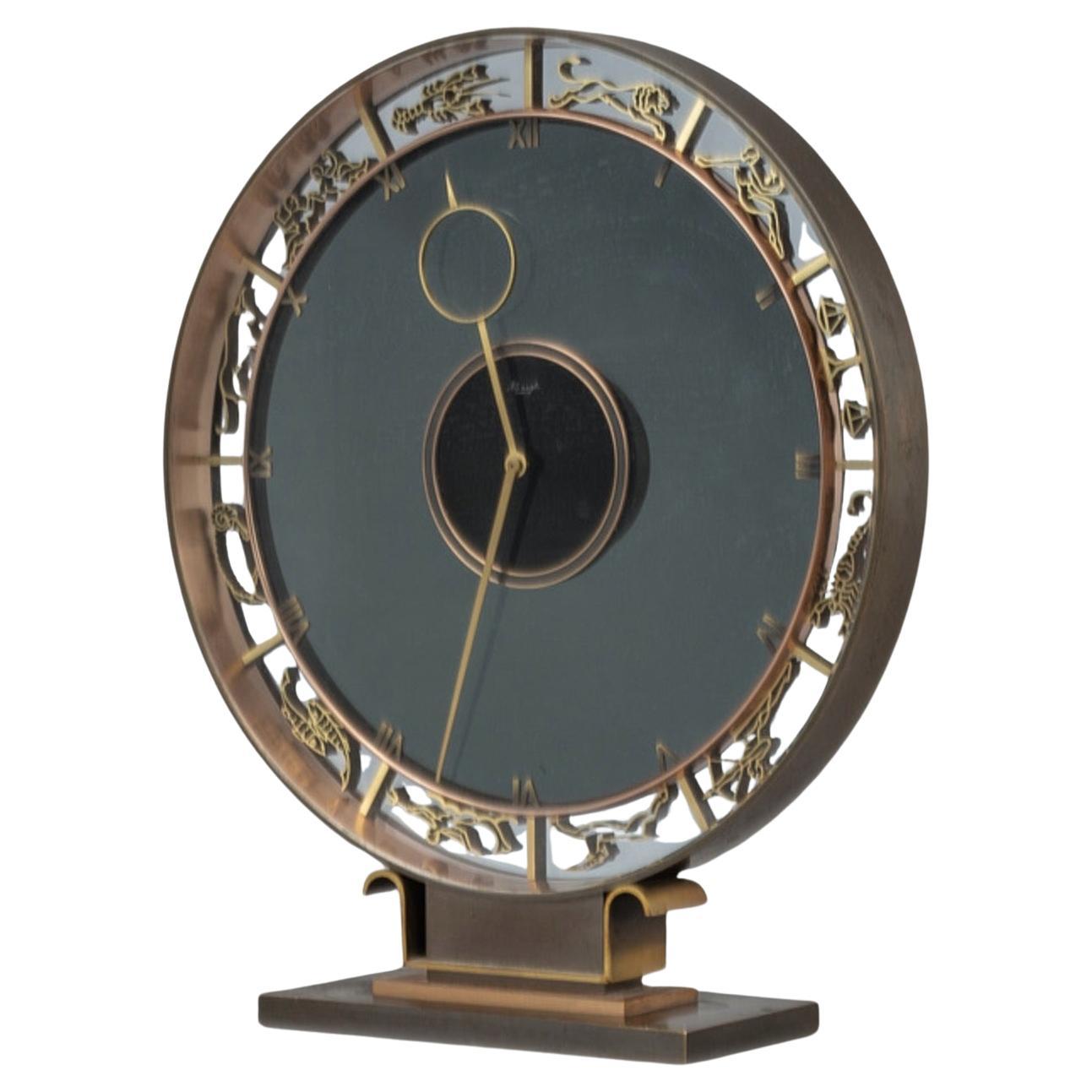 Art Deco Kienzly Zodiac Mantel Mystery Clock, circa 1935, Heinrich Möller For Sale