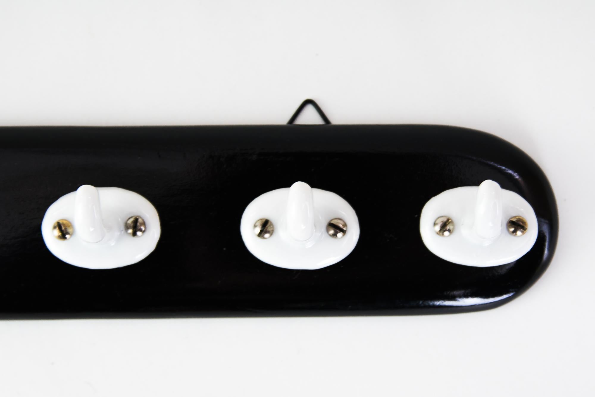 Blackened Art Deco Kitchen Board with 7 Hooks, circa 1920s For Sale