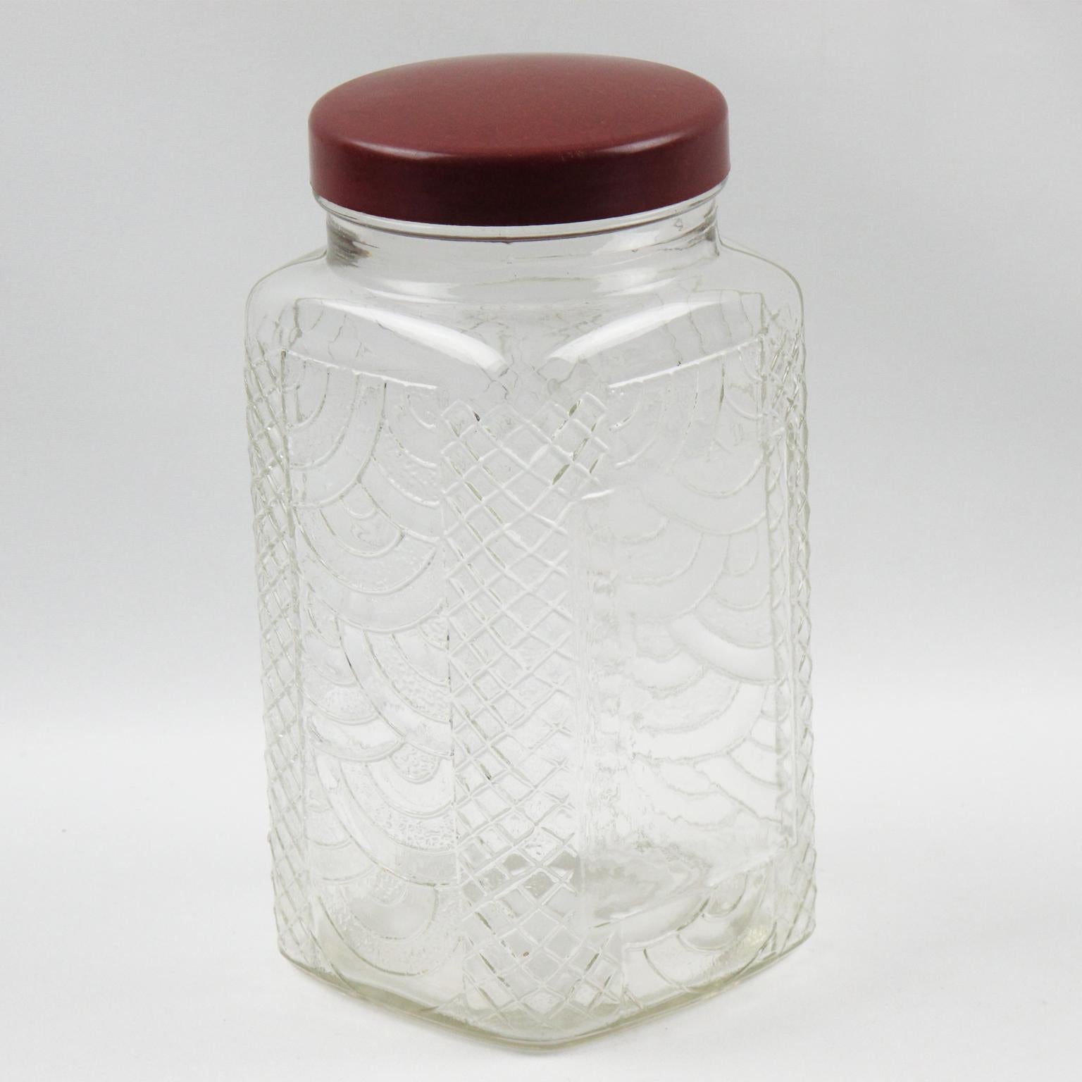 Art Deco Kitchen Canister Jar Molded Glass and Bakelite, 1930s, 6 pieces For Sale 5
