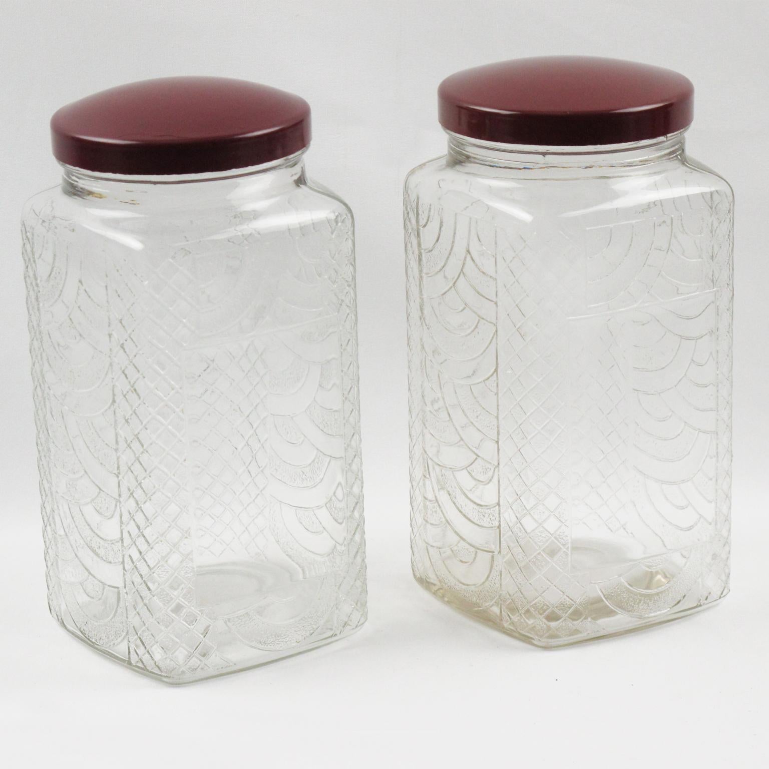 Art Deco Kitchen Canister Jar Molded Glass and Bakelite, 1930s, 6 pieces For Sale 4