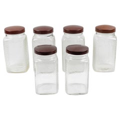Bocal de cuisine Art Déco en verre moulé et bakélite, années 1930, 6 pièces