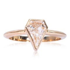 Art Deco Style Kite Shape Yellow Gold Ring with 0.96 Ct Diamond, AGL Cert