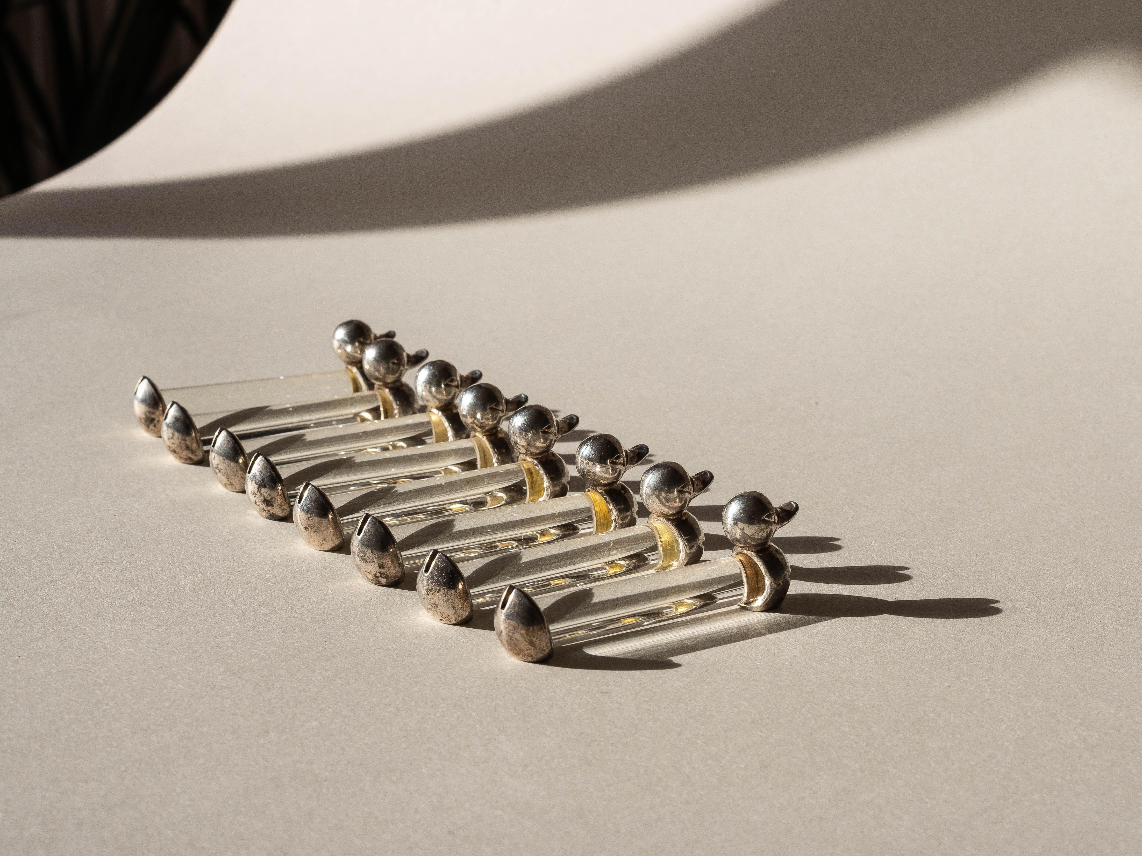 Apoya cuchillos Art Decó, juego de 8 figuras de animales patos, Francia años 40 en venta 3