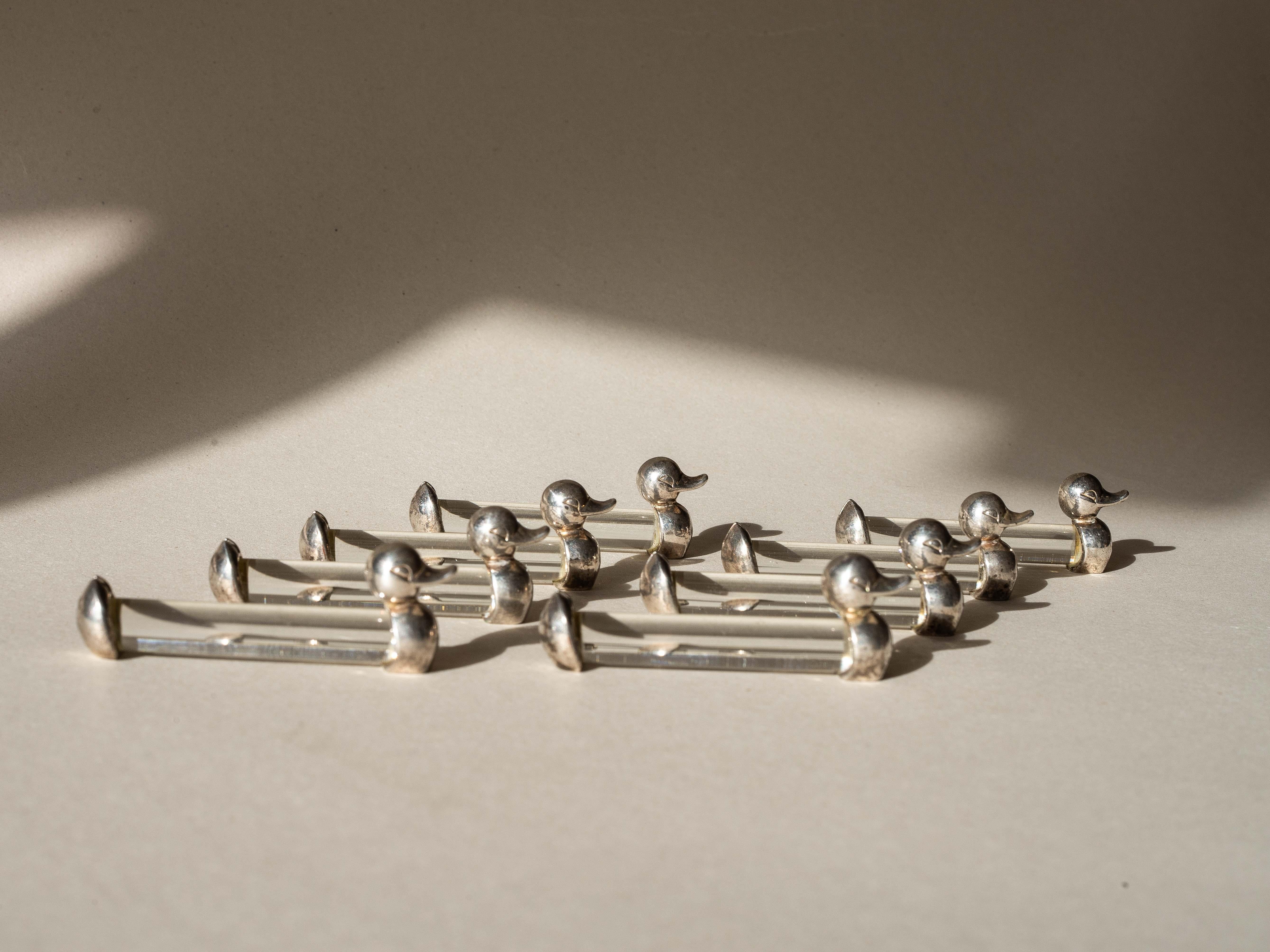 Apoya cuchillos Art Decó, juego de 8 figuras de animales patos, Francia años 40 en venta 6