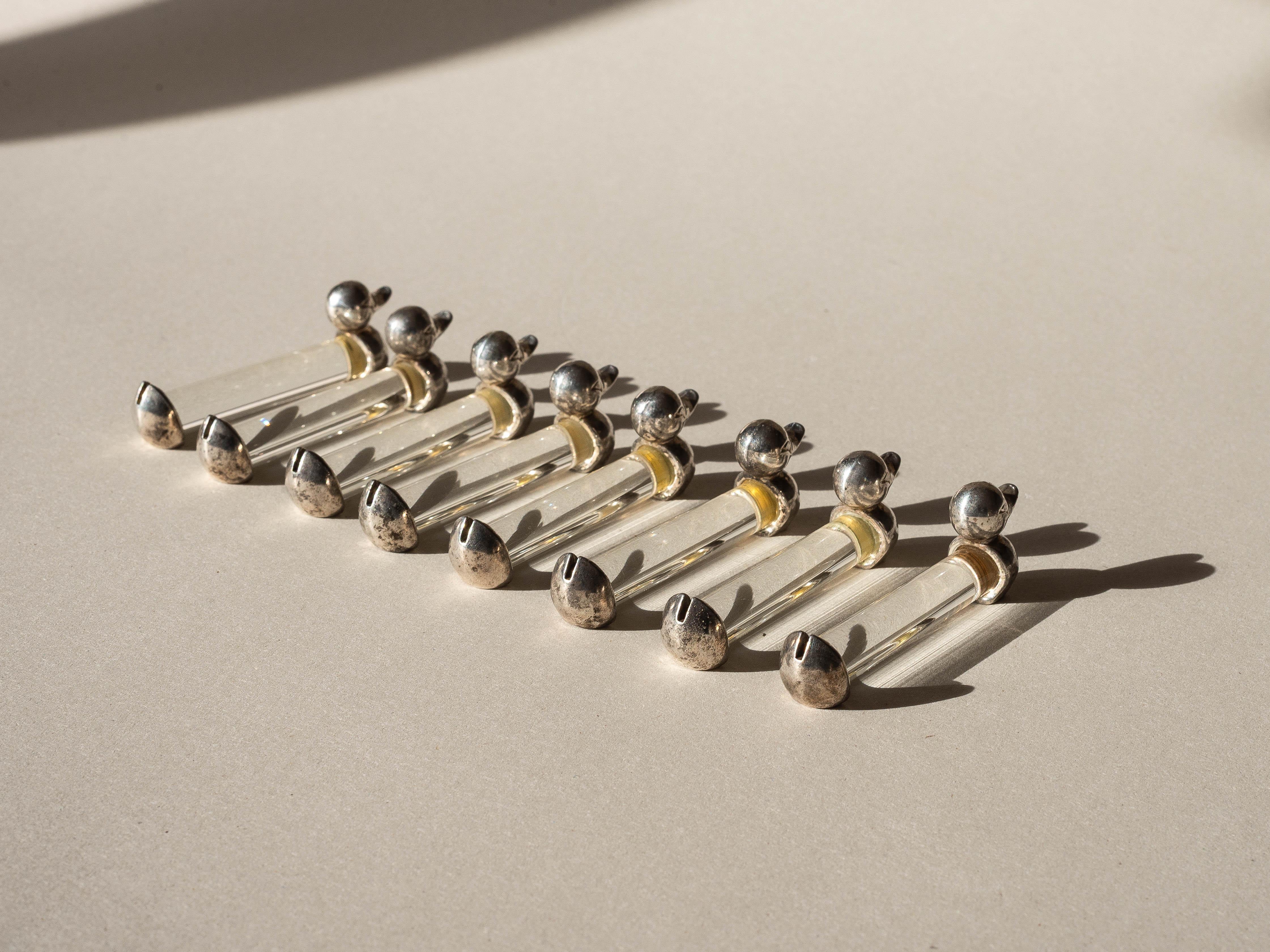 Apoya cuchillos Art Decó, juego de 8 figuras de animales patos, Francia años 40 en venta 2