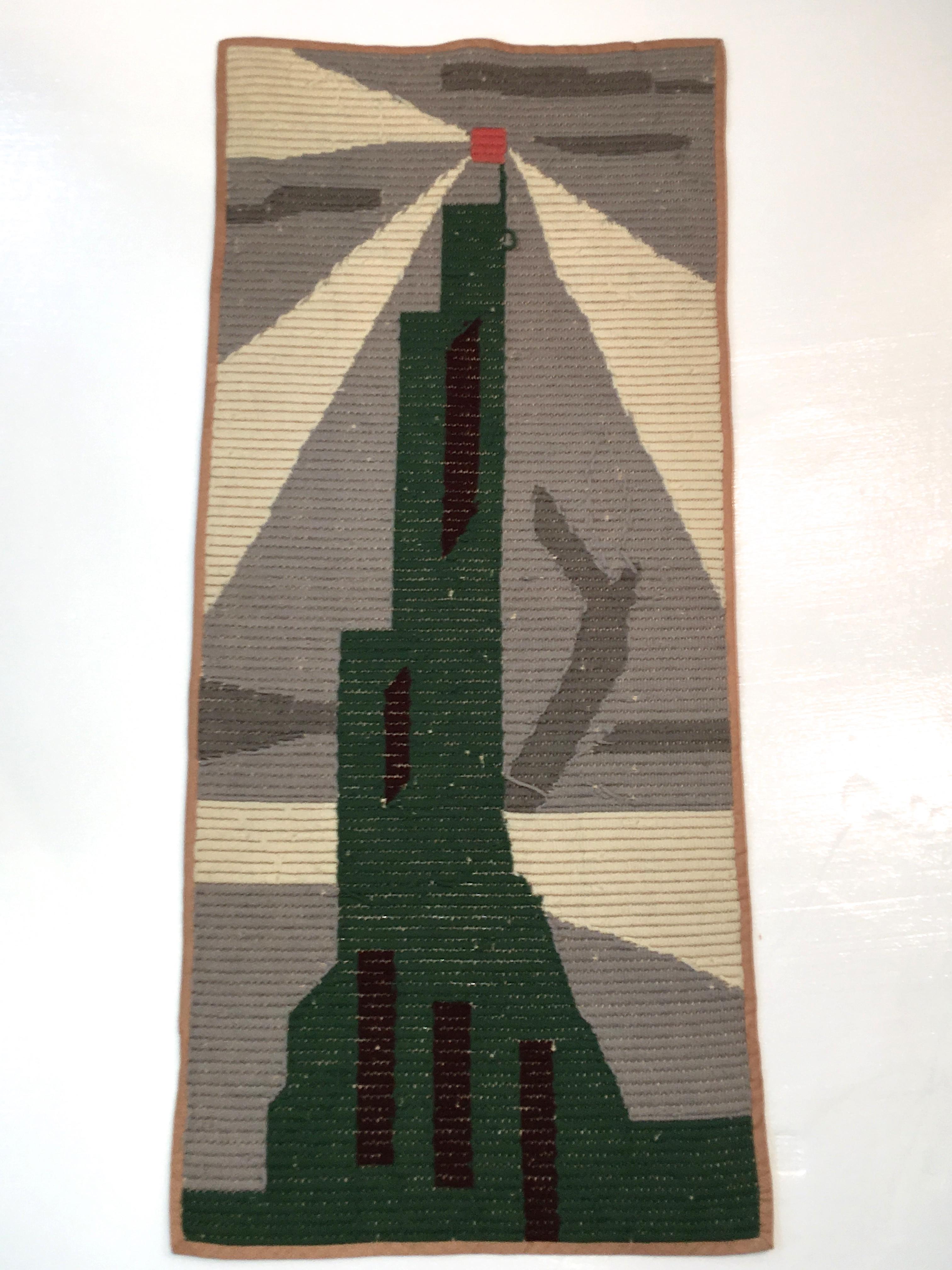 Wool Art Deco Knit Tapestry Skyscraper Design