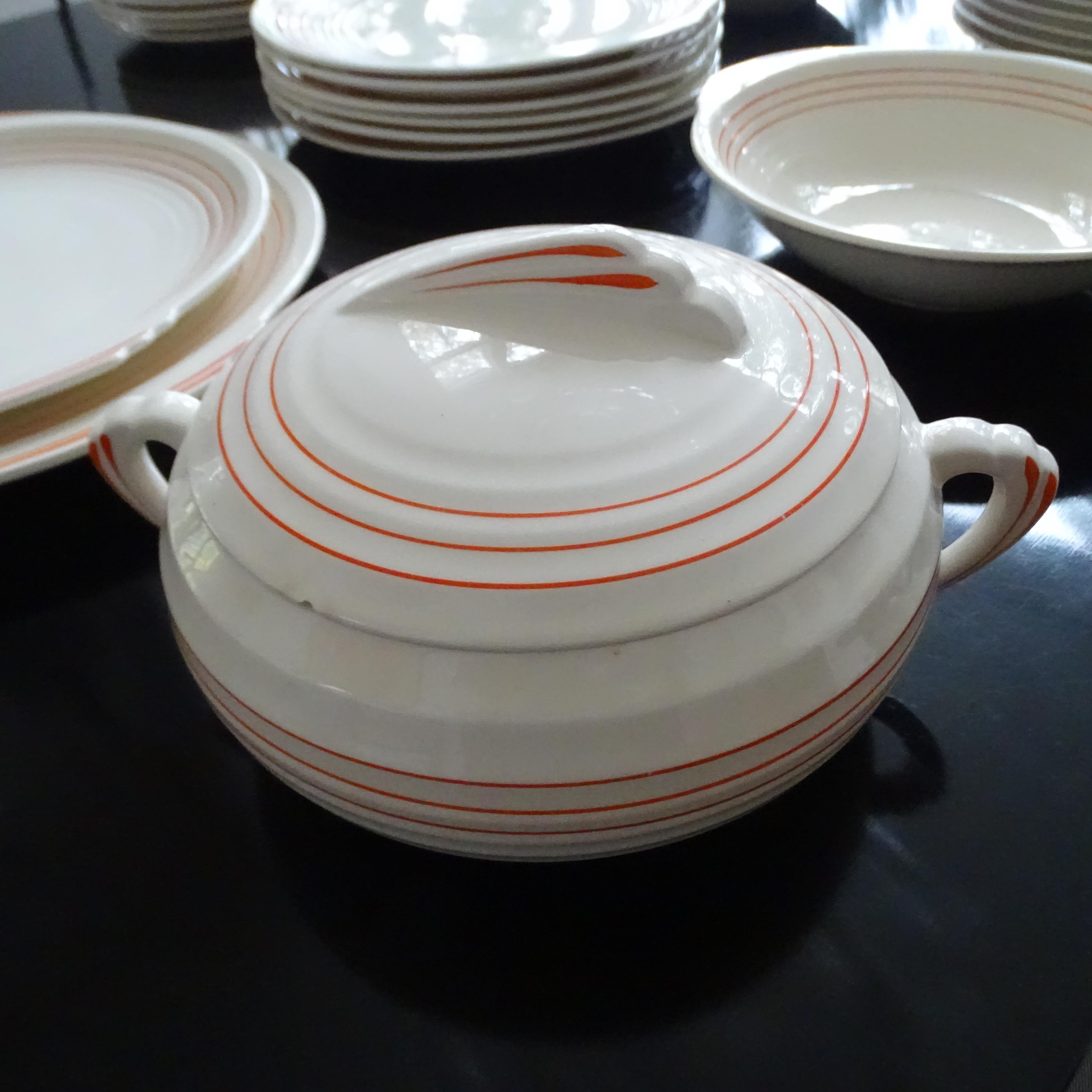 Art Deco Knowles 35pcs China Porcelain Dinnerware Service, Modernist Design For Sale 7