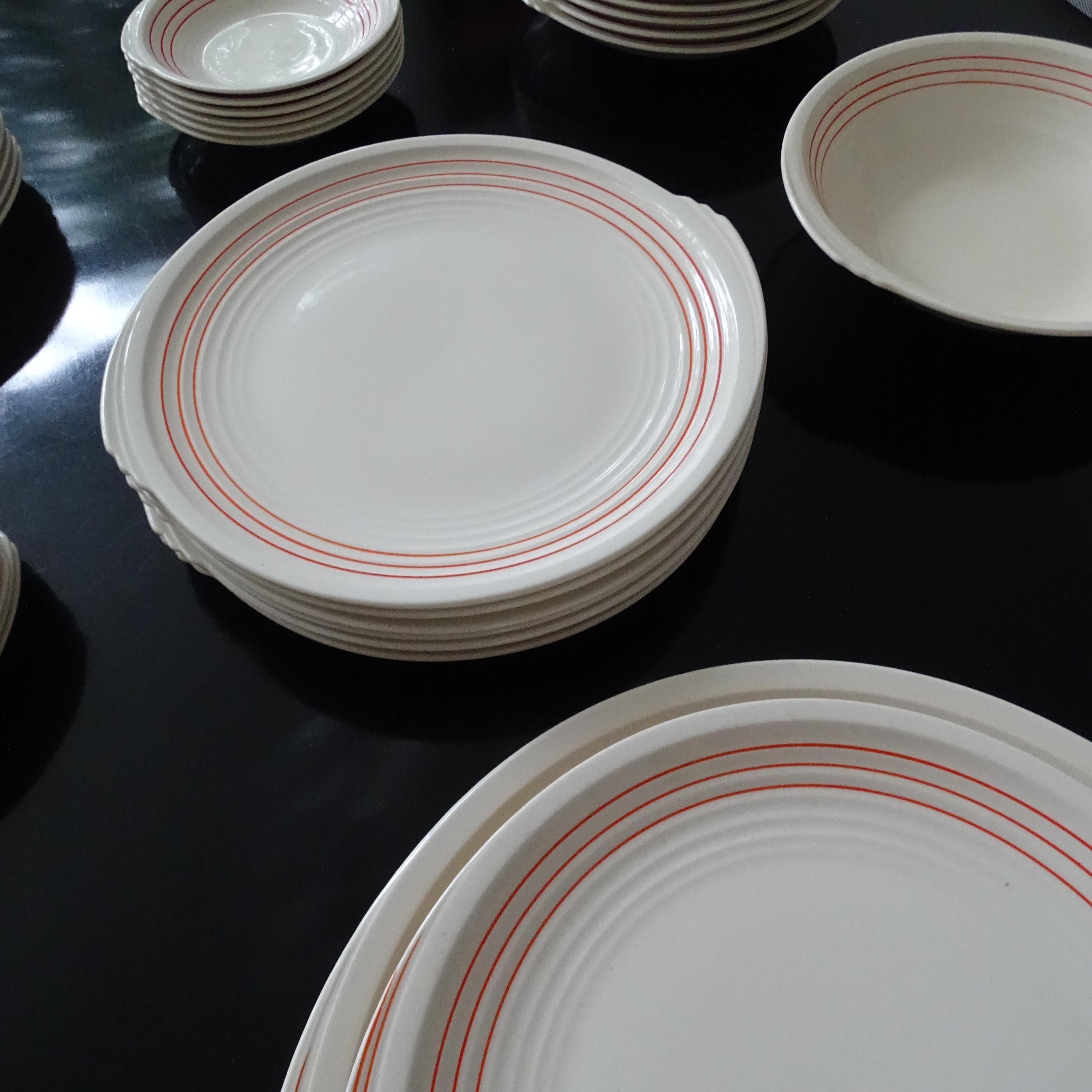 American Art Deco Knowles 35pcs China Porcelain Dinnerware Service, Modernist Design For Sale