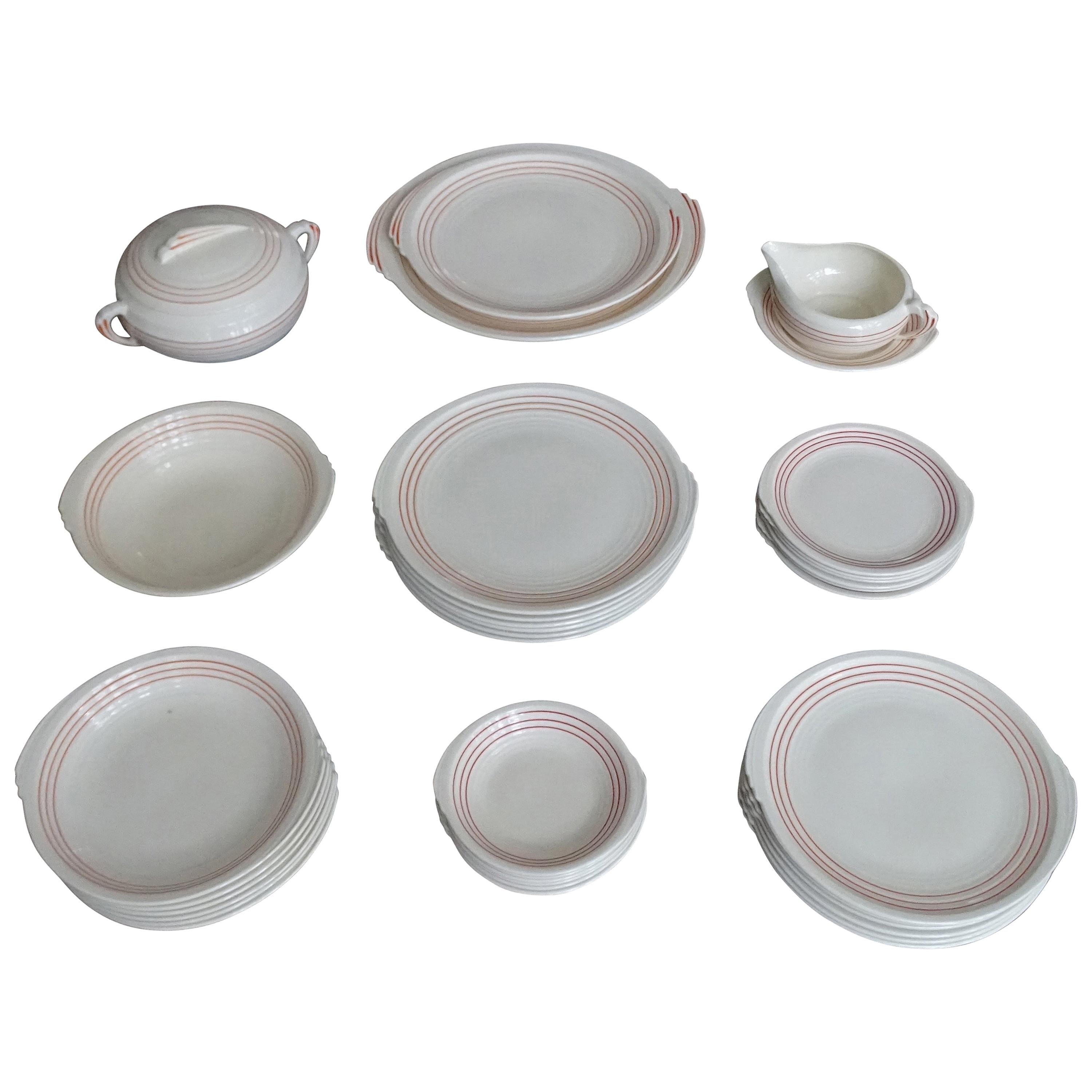 Art Deco Knowles 35pcs China Porcelain Dinnerware Service, Modernist Design For Sale