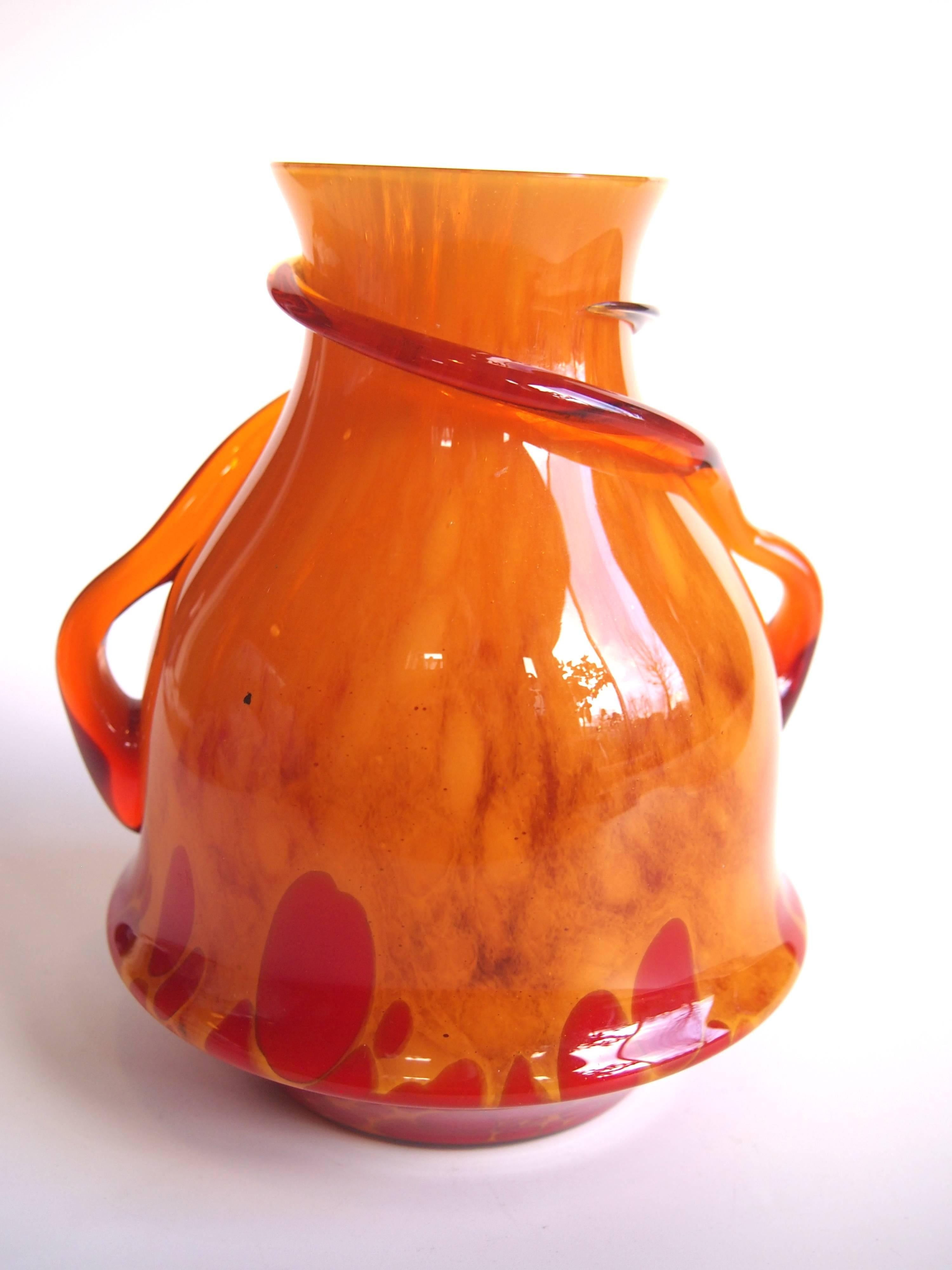 Czech Art Deco Kralik Handled Glass Vase In Good Condition In London, GB