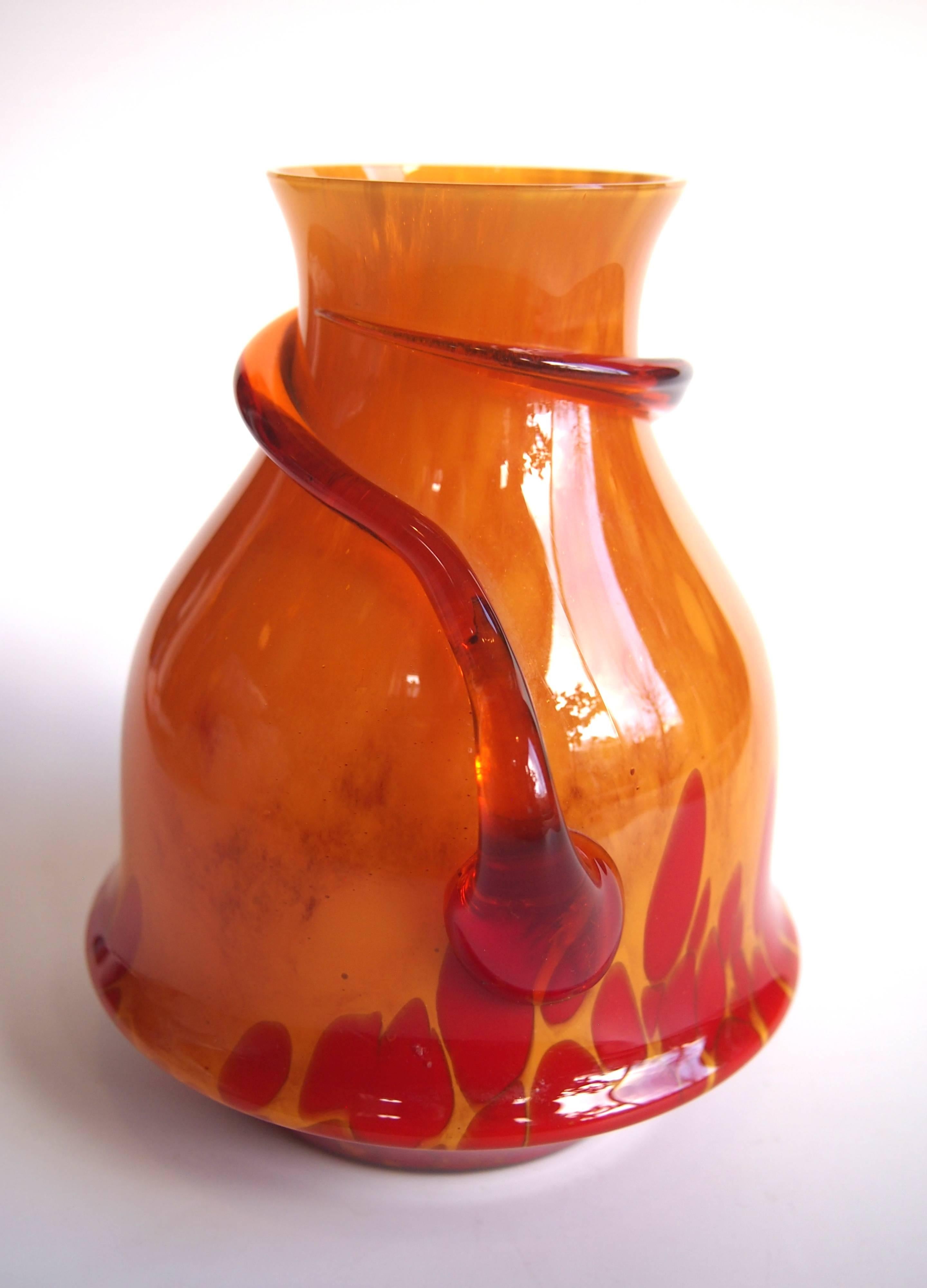 Early 20th Century Czech Art Deco Kralik Handled Glass Vase