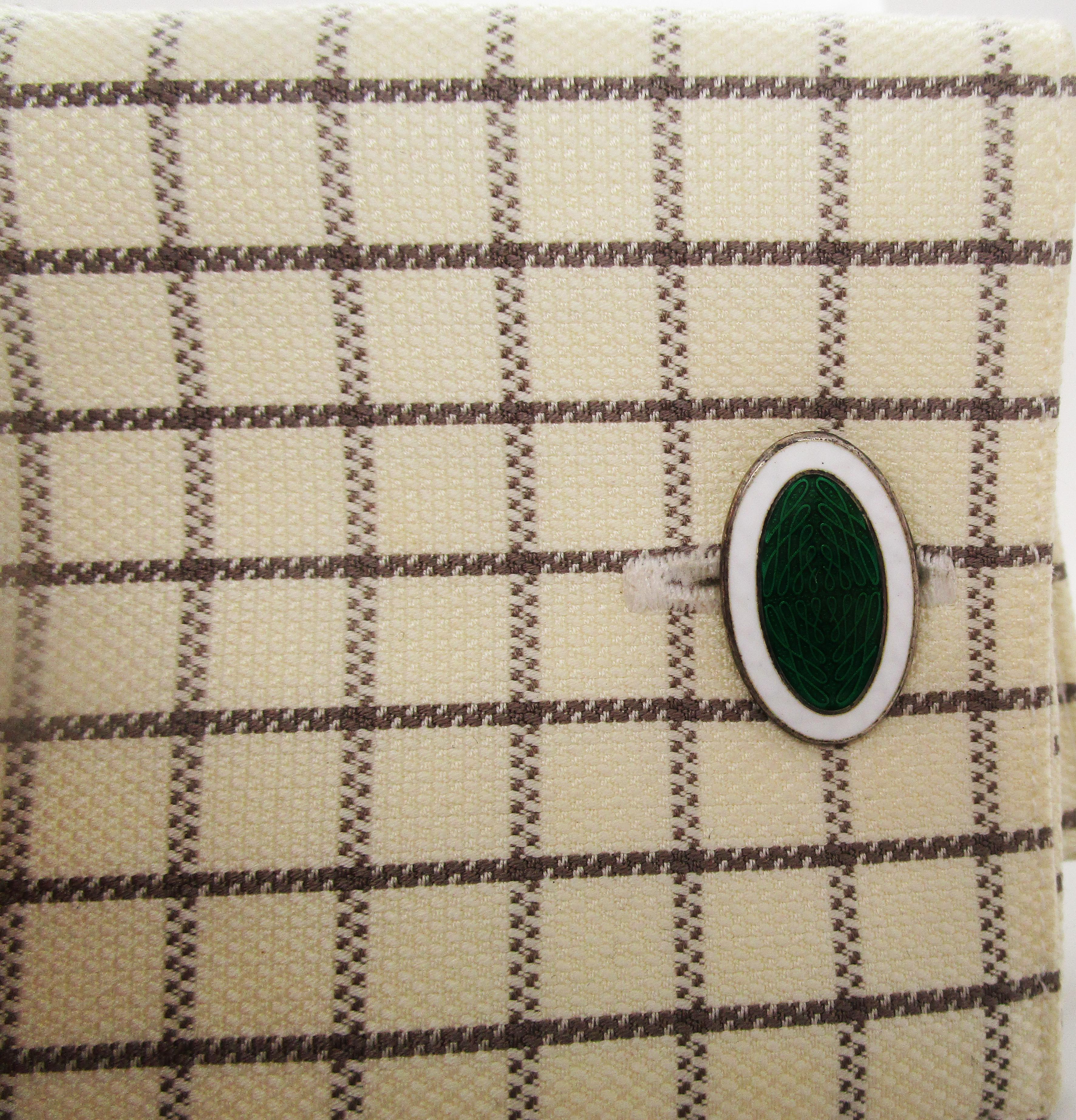 Art Deco Krementz Sterling Silver Green and White Enamel Cufflinks 1