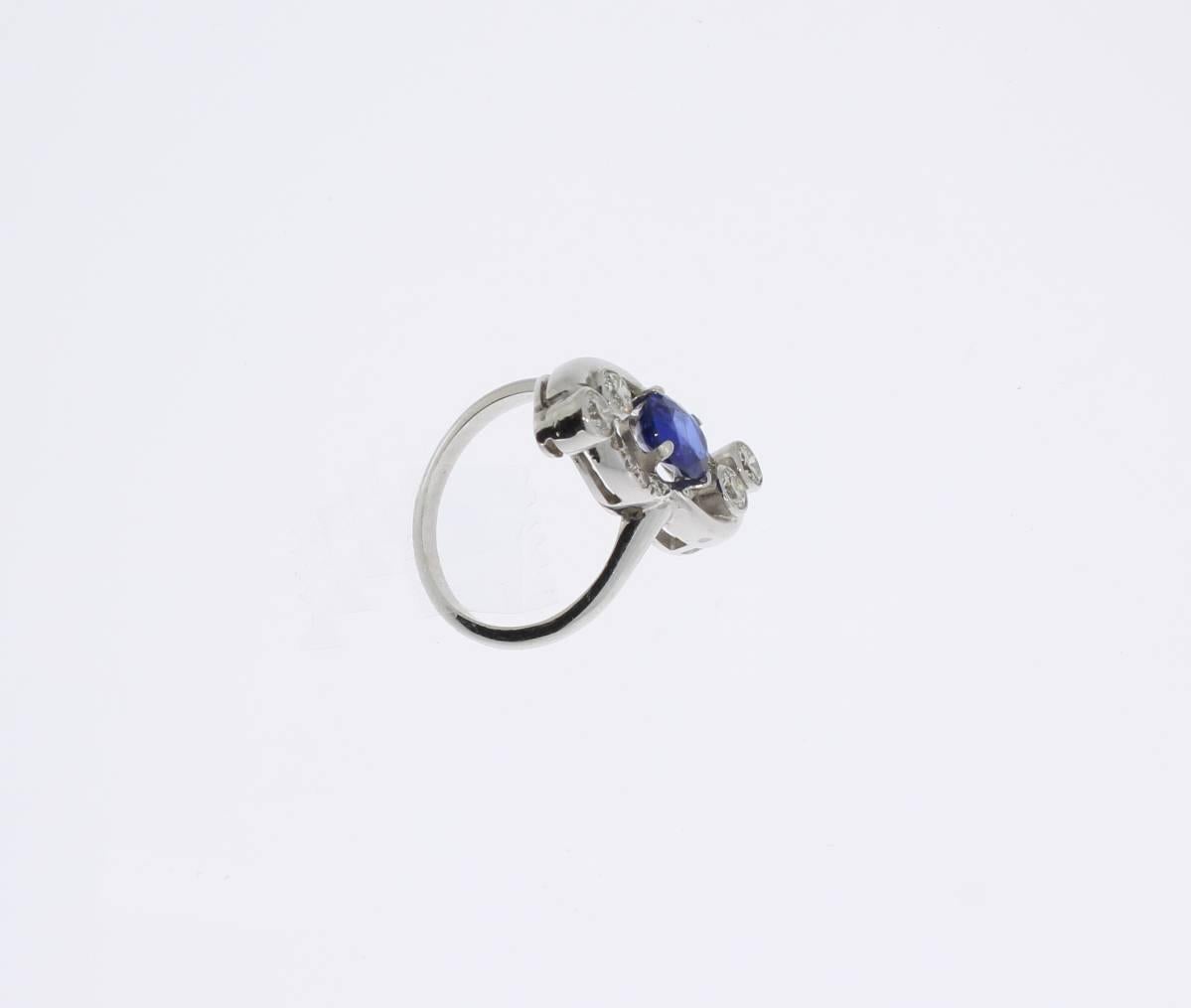 Oval Cut Art Deco Style Kyanite Diamond Gold Cocktail Ring