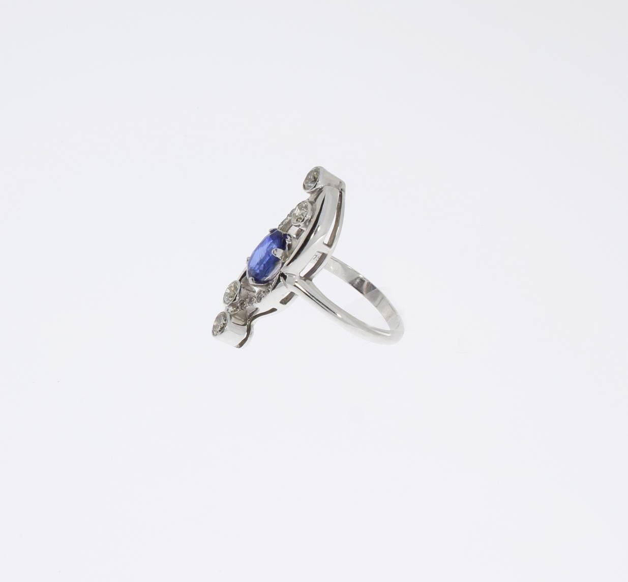 Art Deco Style Kyanite Diamond Gold Cocktail Ring In Excellent Condition In Berlin, DE