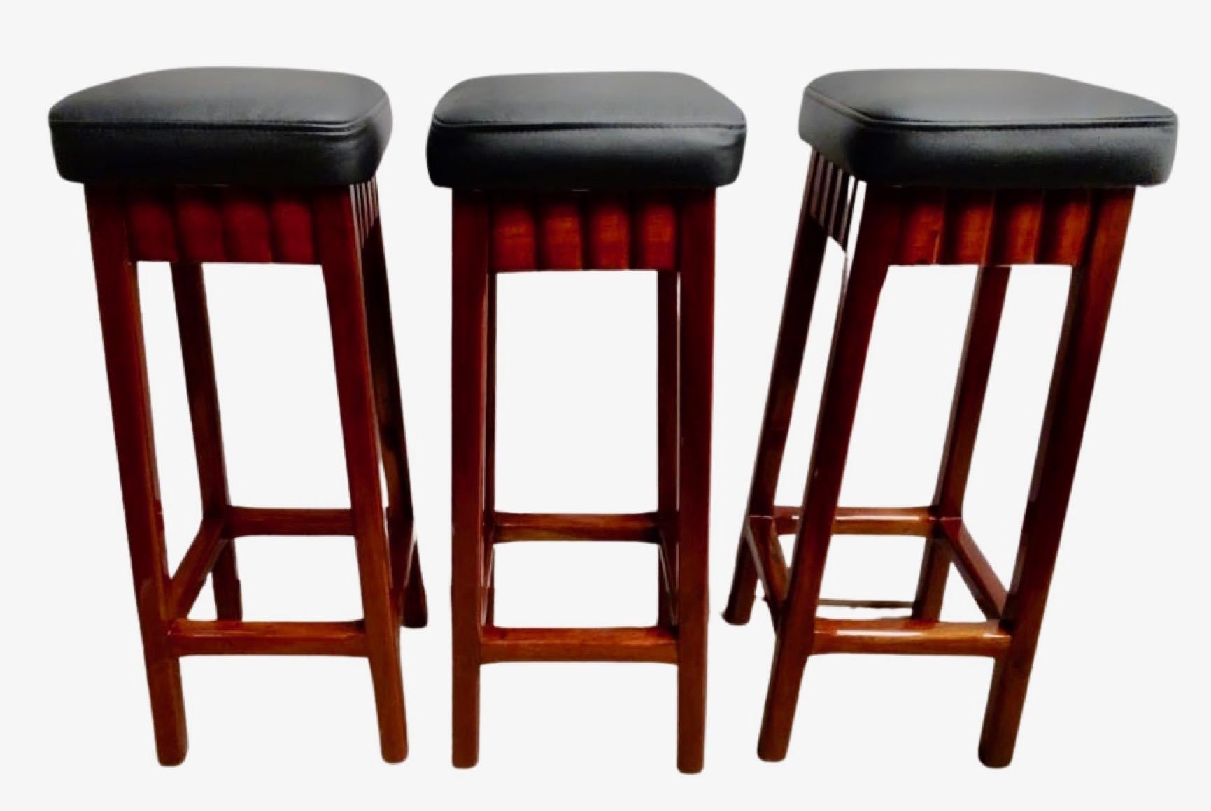 Art Deco L Shaped Stand Behind Macassar Bar and 3 Bar Stools For Sale 2
