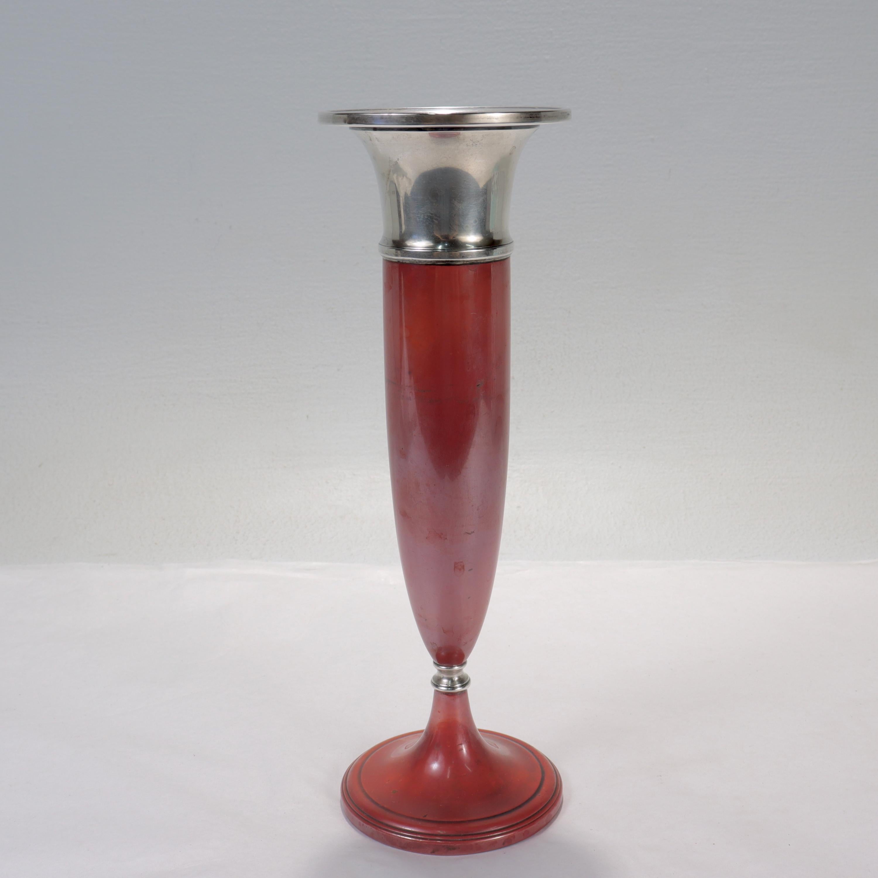 Art Deco La Pierre Babylonian Mixed Metals Sterling Silver & Copper Vase In Good Condition For Sale In Philadelphia, PA