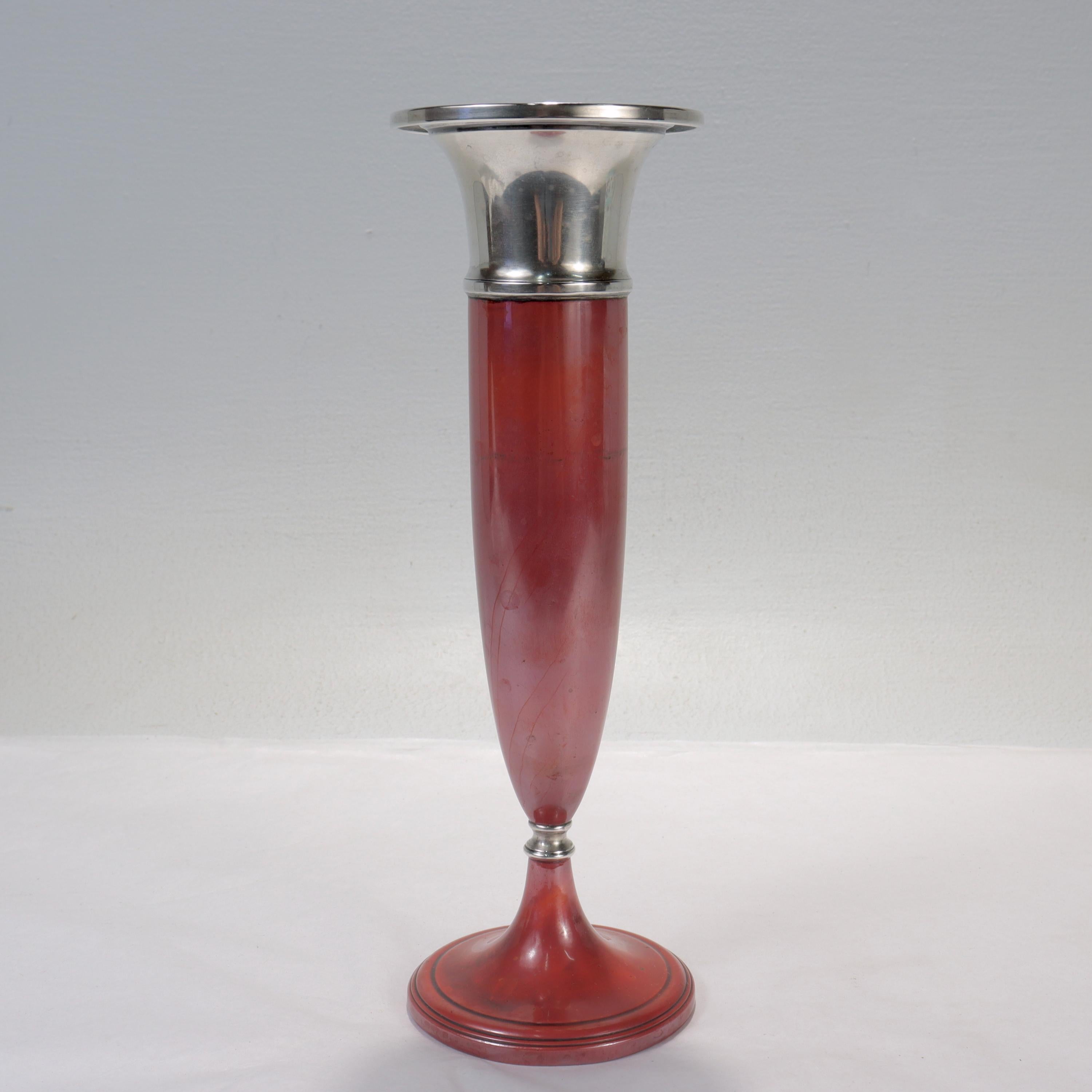 Art Deco La Pierre Babylonian Mixed Metals Sterling Silver & Copper Vase For Sale 1