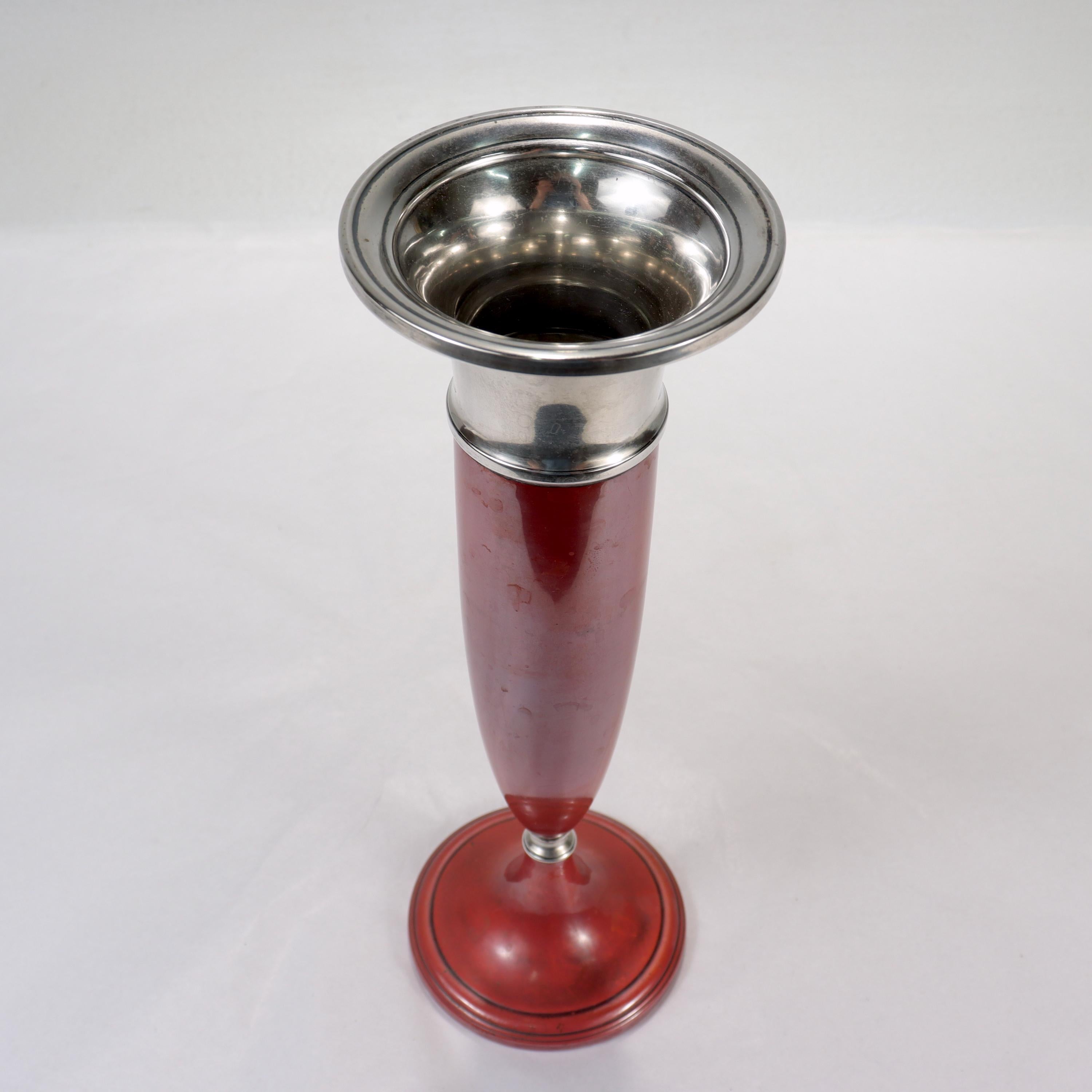 Art Deco La Pierre Babylonian Mixed Metals Sterling Silver & Copper Vase For Sale 4
