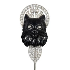 Art Deco Lacloche Frères onyx and diamond cat jabot pin