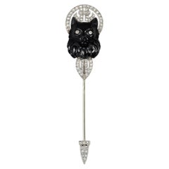 Art Deco Lacloche Frères onyx and diamond cat jabot pin