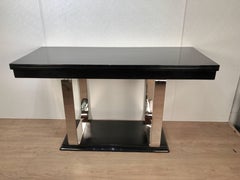 Art Deco Lacquer and Chrome Console or Dining Table