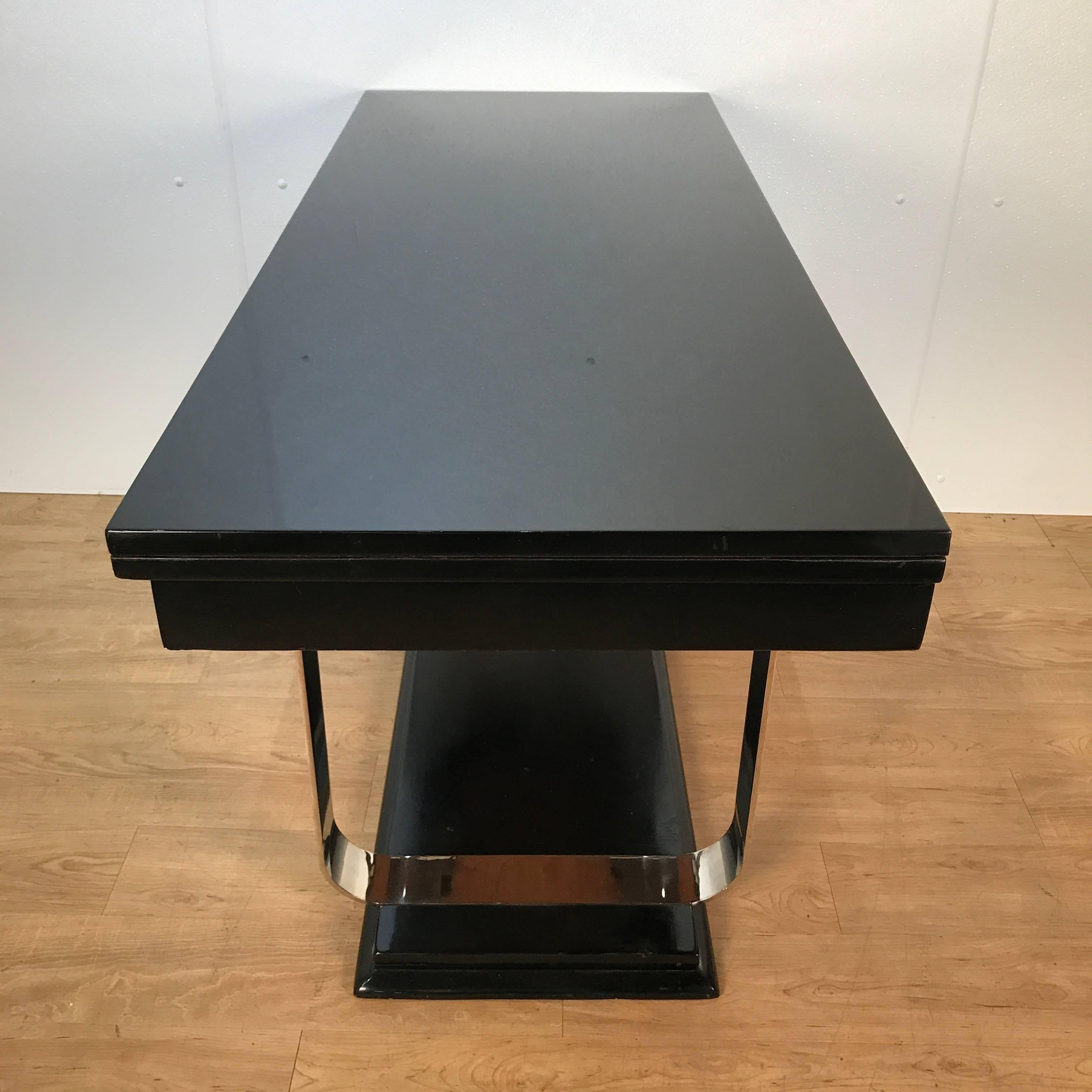Art Deco Lacquer and Chrome Console or Dining Table For Sale 3