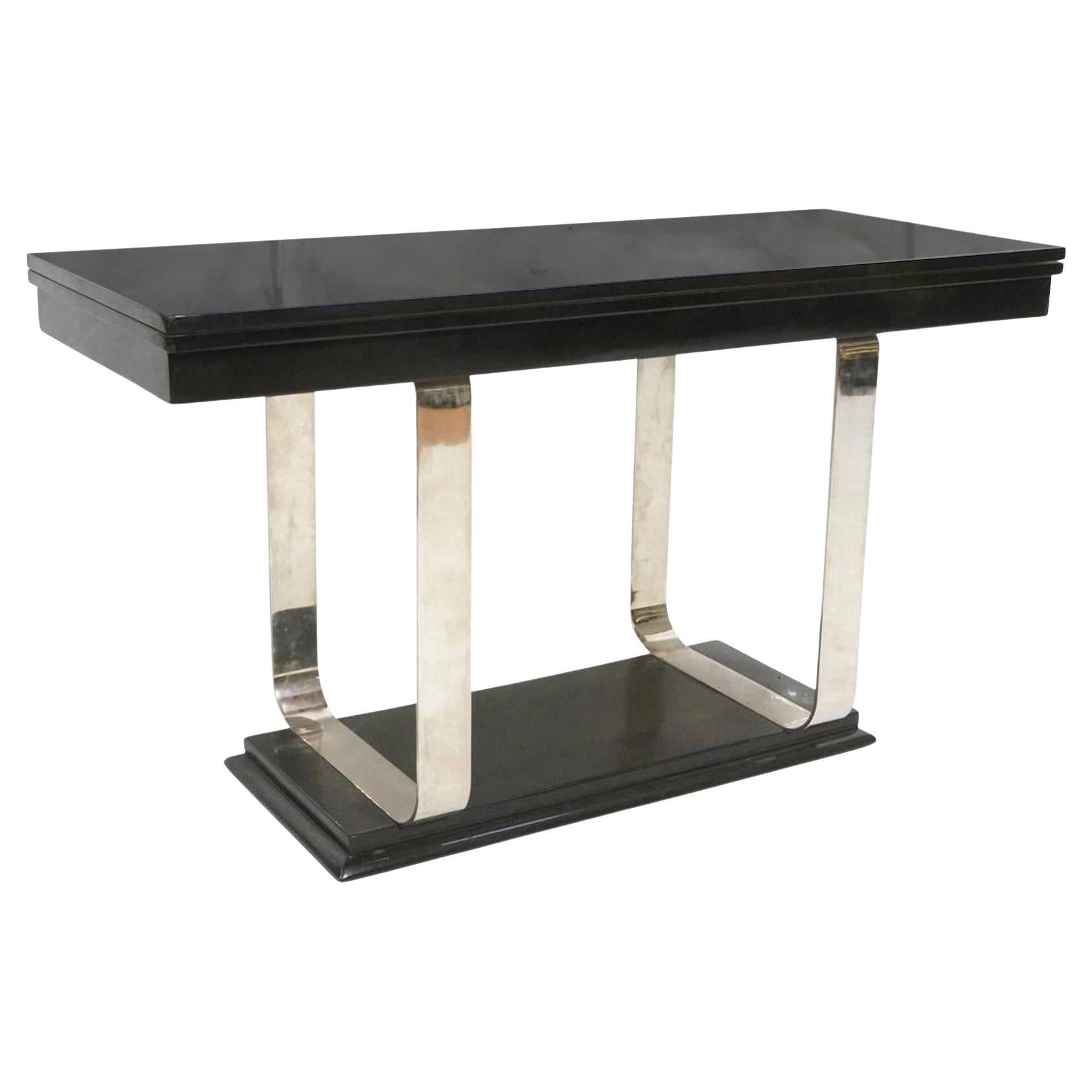 Art Deco Lacquer and Chrome Console or Dining Table For Sale