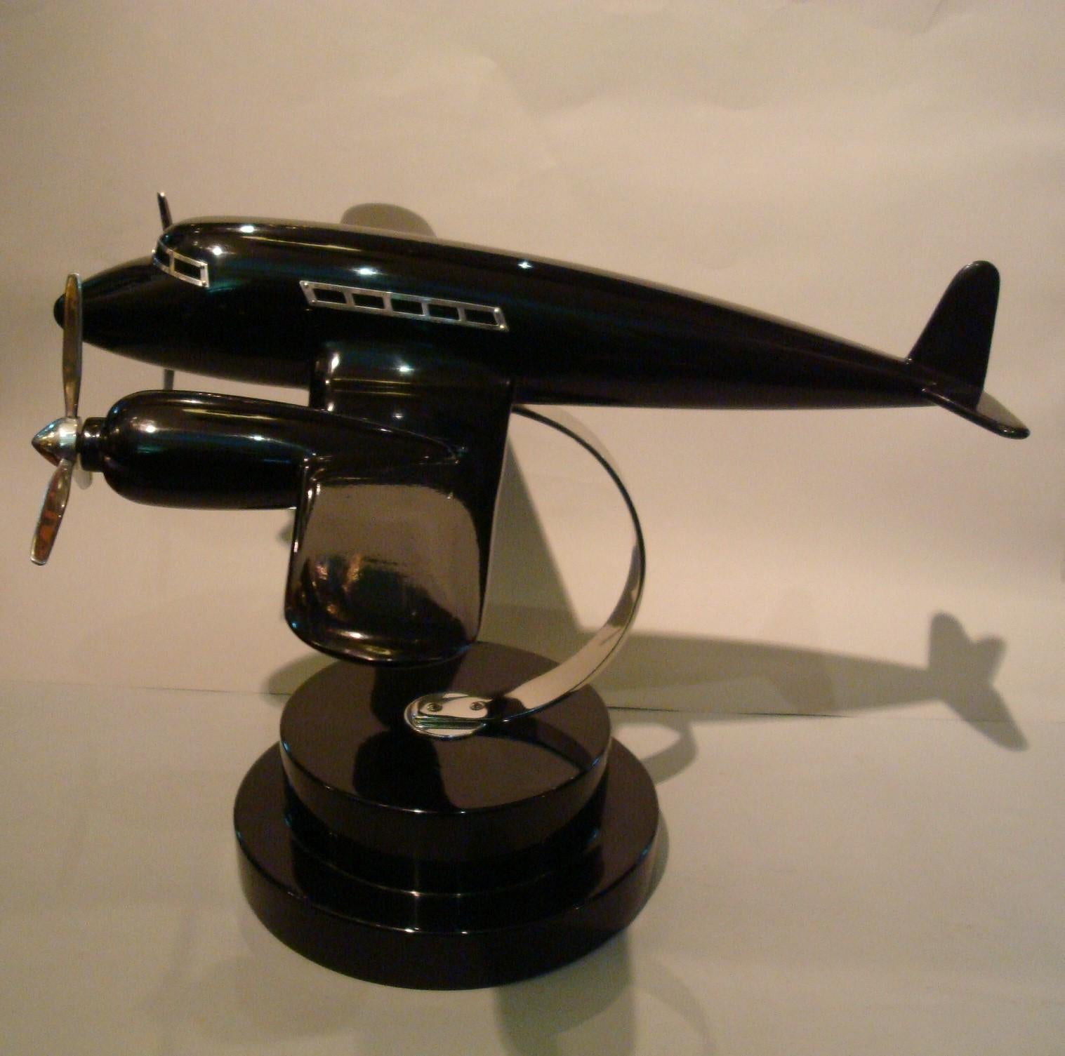 French Art Deco Lacquer Wood Airplane Model, France, 1930s