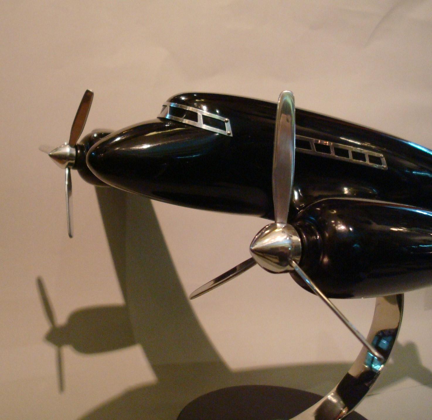 Lacquered Art Deco Lacquer Wood Airplane Model, France, 1930s