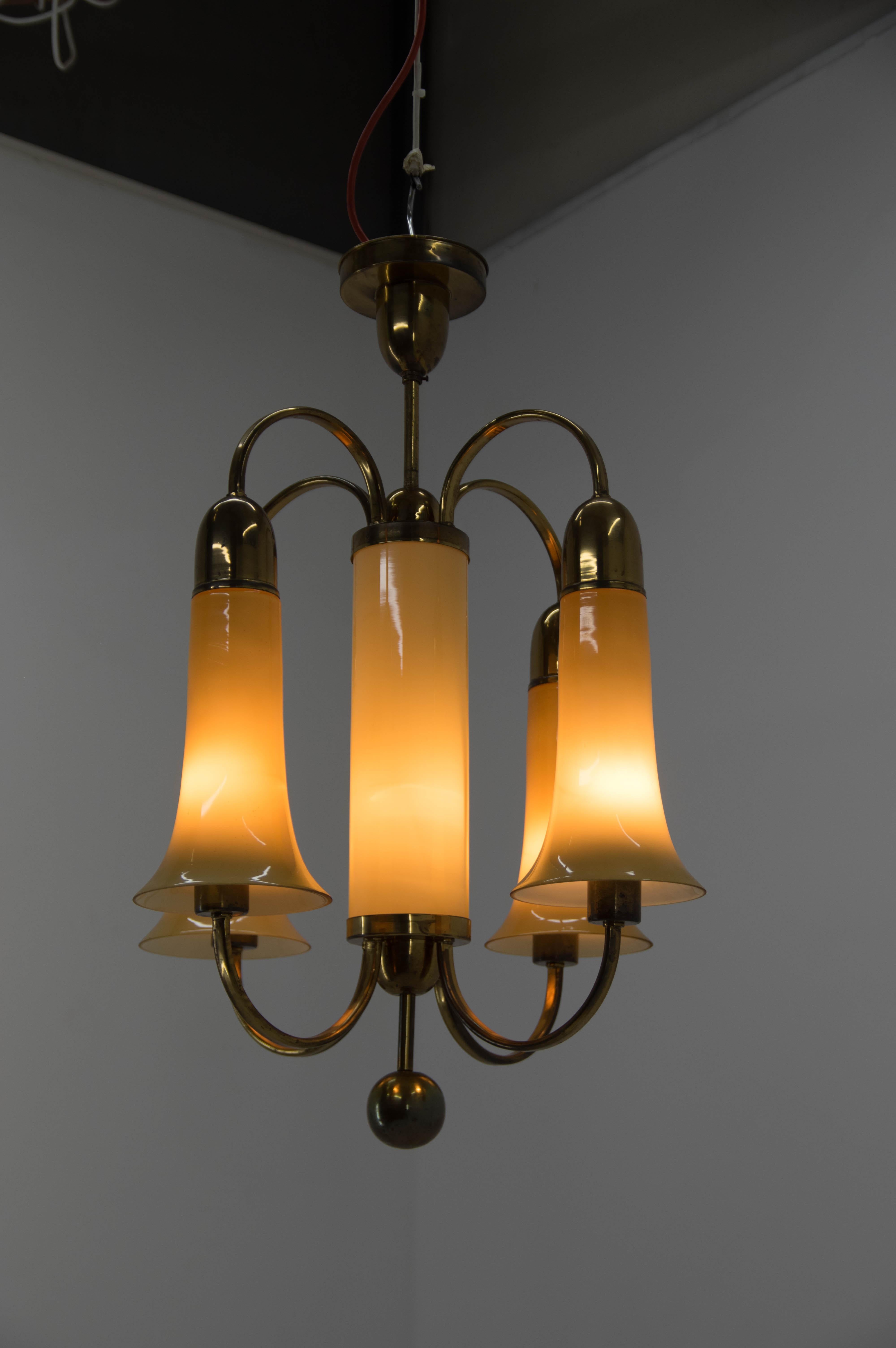 Art Deco Lacquered Brass Chandelier, 1920s 7