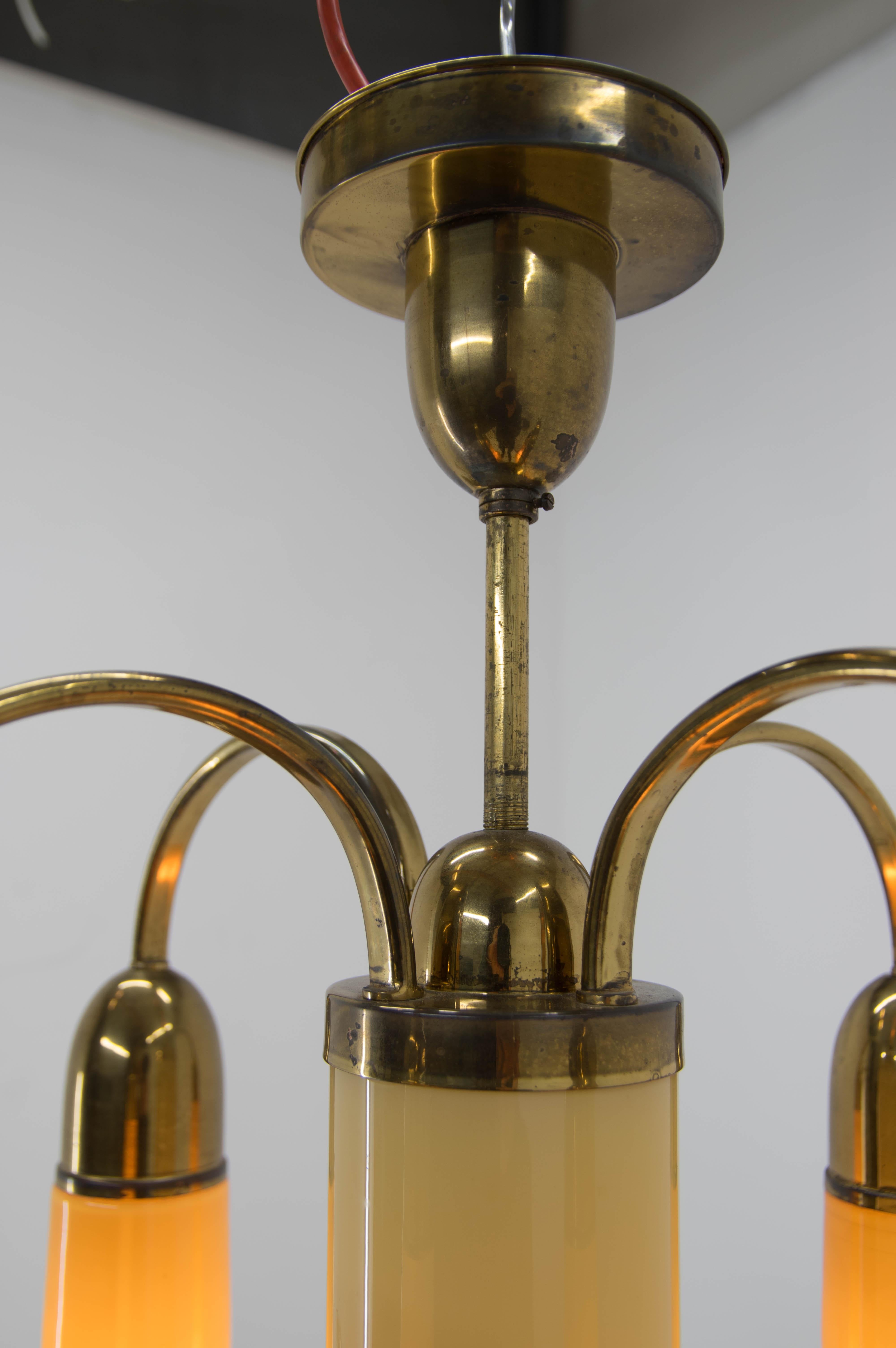 Early 20th Century Art Deco Lacquered Brass Chandelier, 1920s