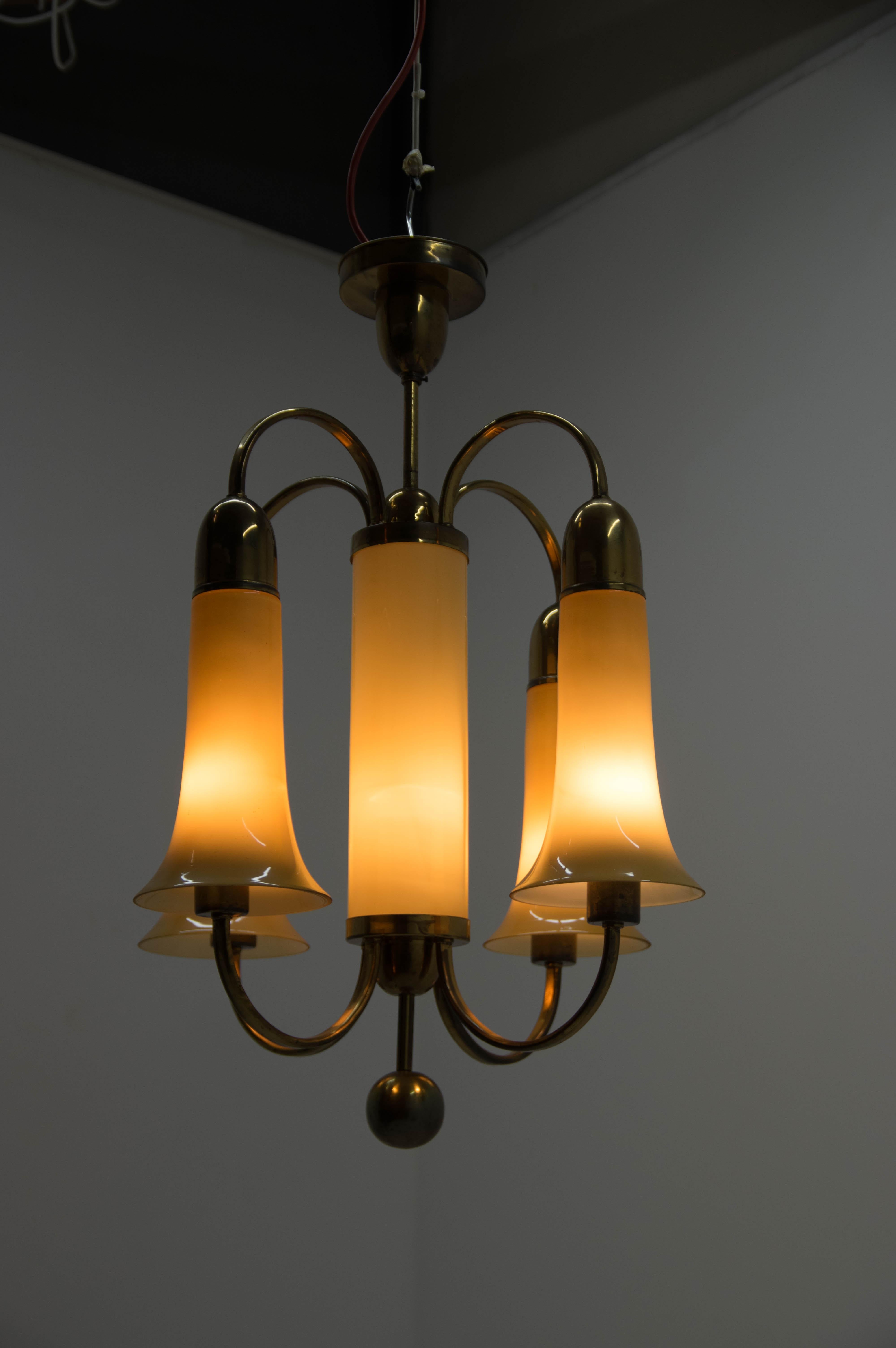 Art Deco Lacquered Brass Chandelier, 1920s 1