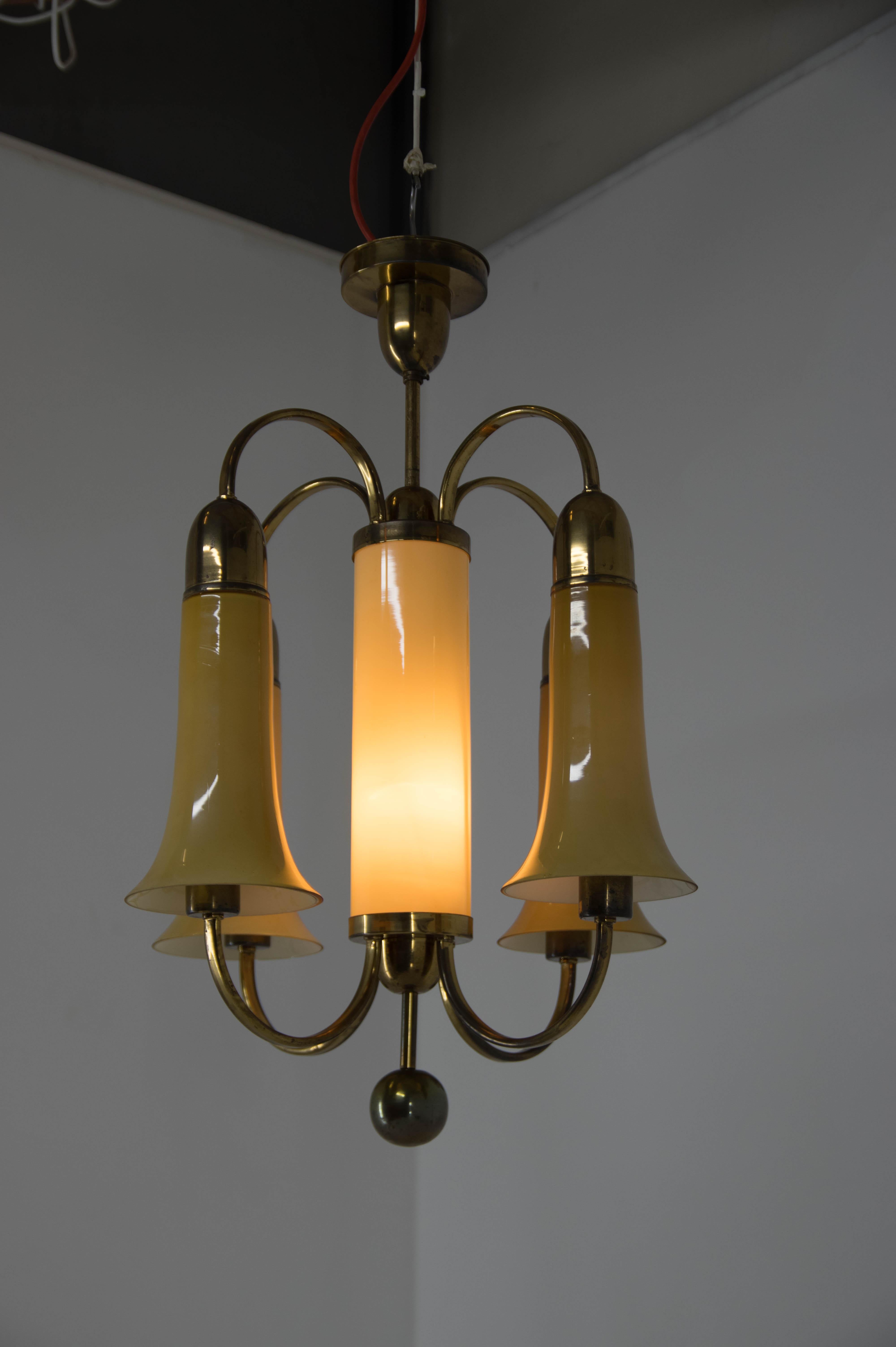 Art Deco Lacquered Brass Chandelier, 1920s 3