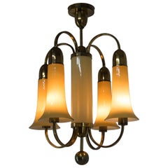 Art Deco Lacquered Brass Chandelier, 1920s